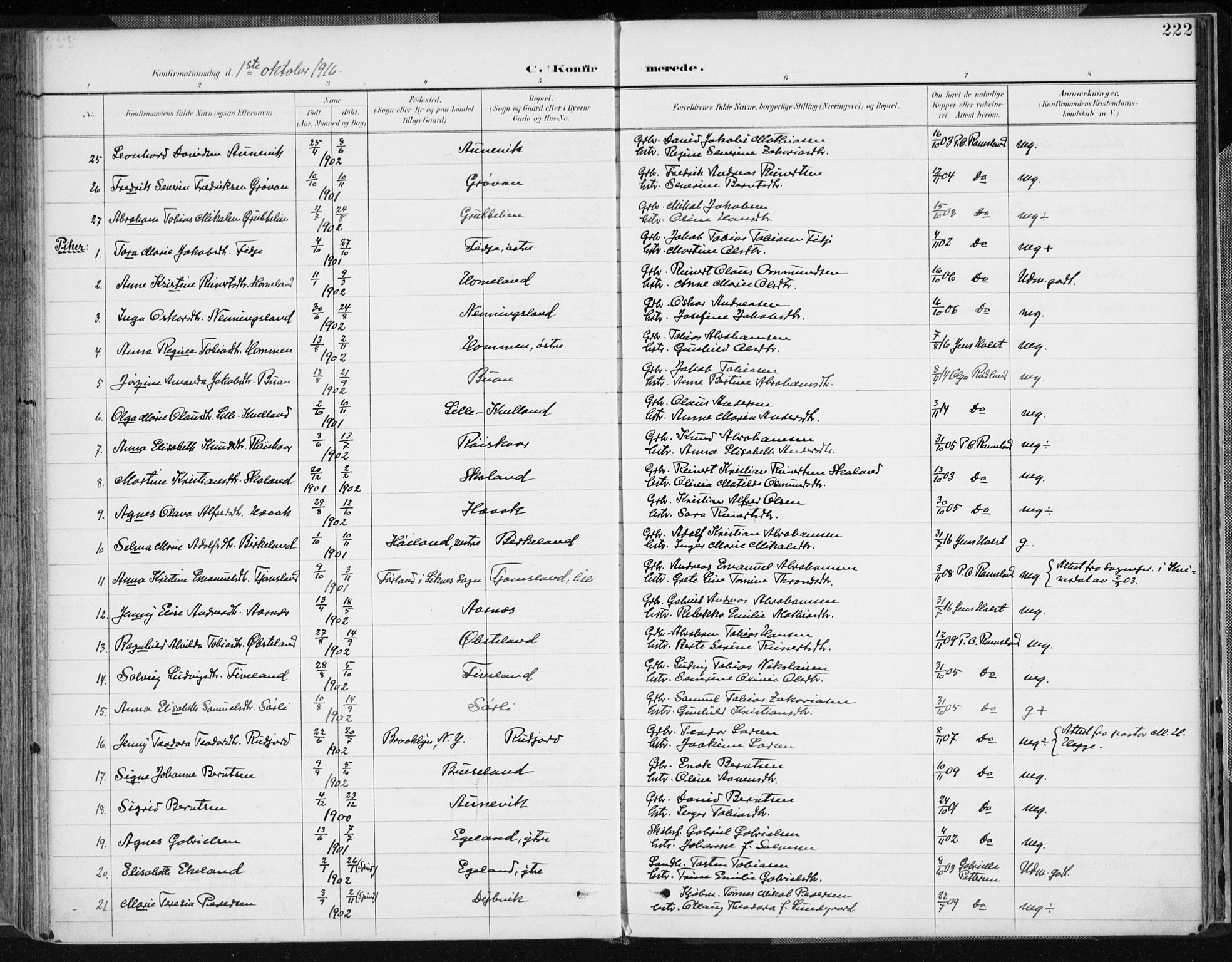 Lyngdal sokneprestkontor, AV/SAK-1111-0029/F/Fa/Fac/L0012: Parish register (official) no. A 12, 1894-1918, p. 222