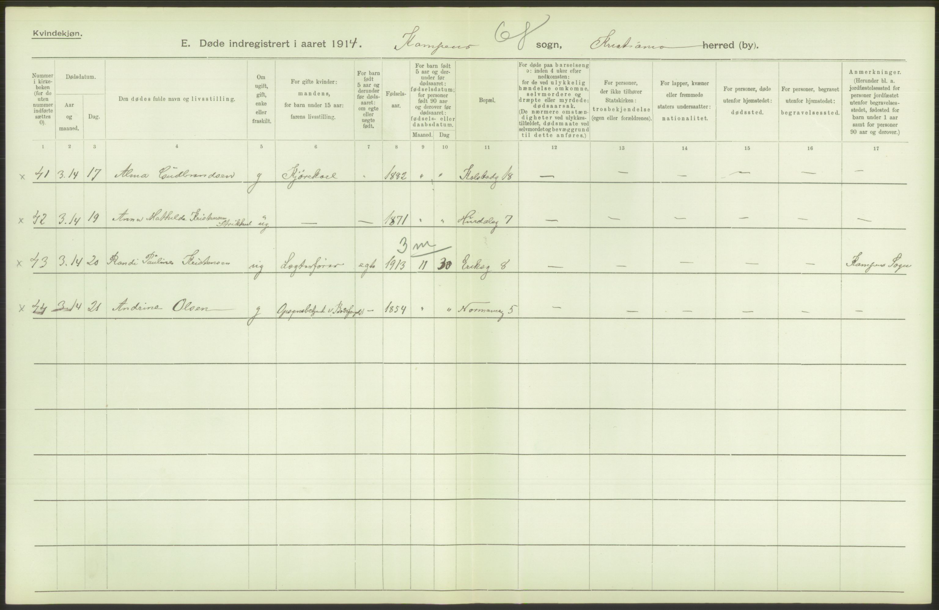 Statistisk sentralbyrå, Sosiodemografiske emner, Befolkning, AV/RA-S-2228/D/Df/Dfb/Dfbd/L0008: Kristiania: Døde, 1914, p. 468