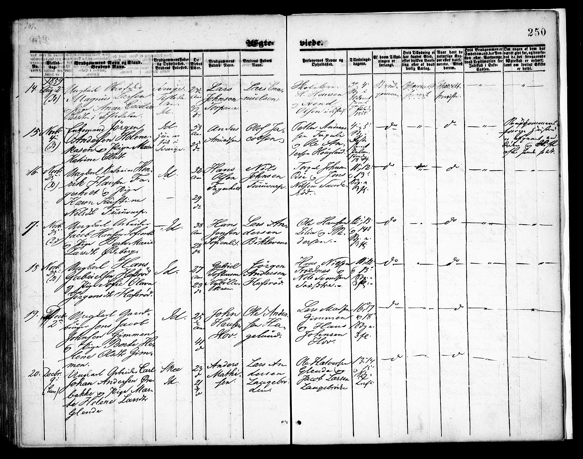 Idd prestekontor Kirkebøker, SAO/A-10911/F/Fc/L0004a: Parish register (official) no. III 4A, 1848-1860, p. 250