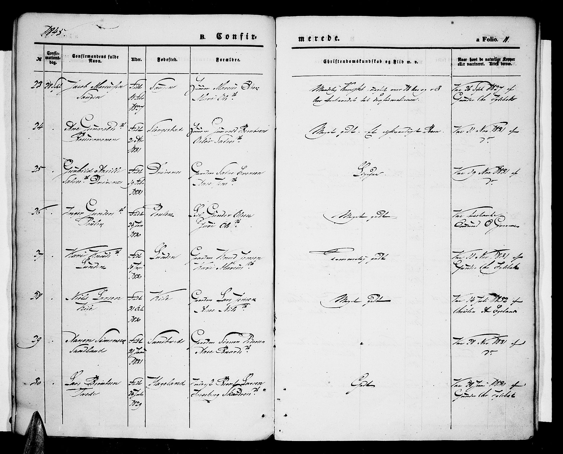 Vennesla sokneprestkontor, AV/SAK-1111-0045/Fa/Fac/L0005: Parish register (official) no. A 5, 1844-1855, p. 11