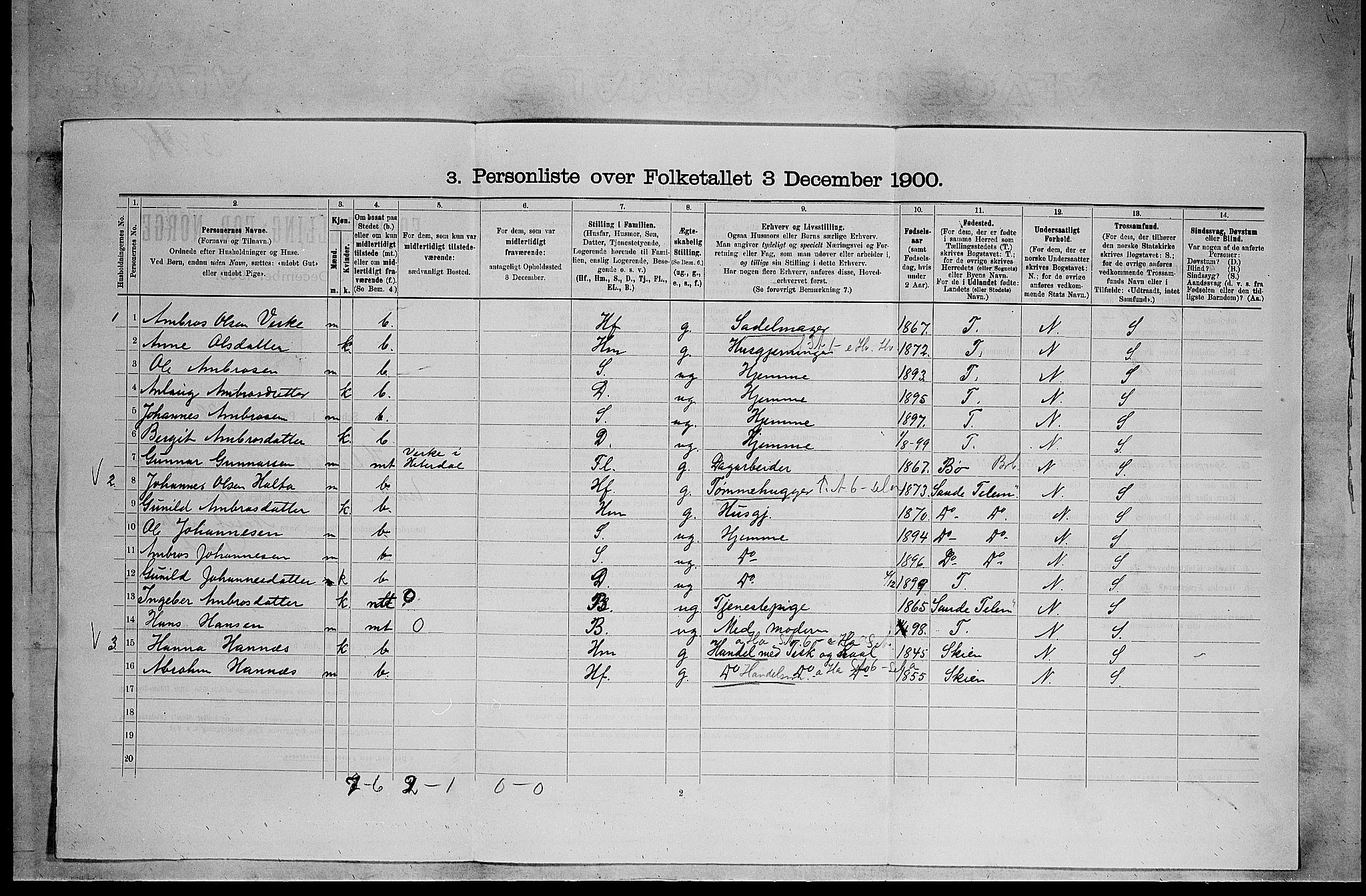 SAKO, 1900 census for Heddal, 1900, p. 559