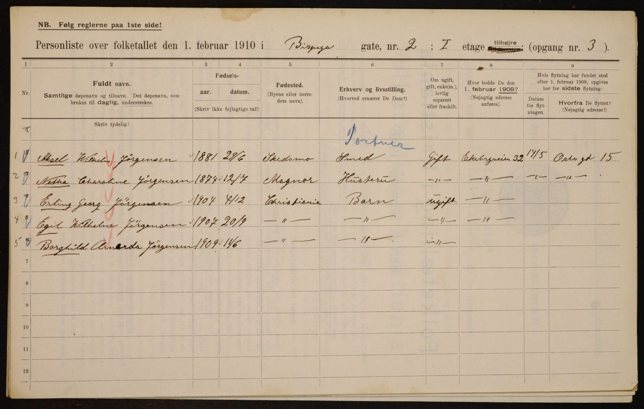 OBA, Municipal Census 1910 for Kristiania, 1910, p. 5168