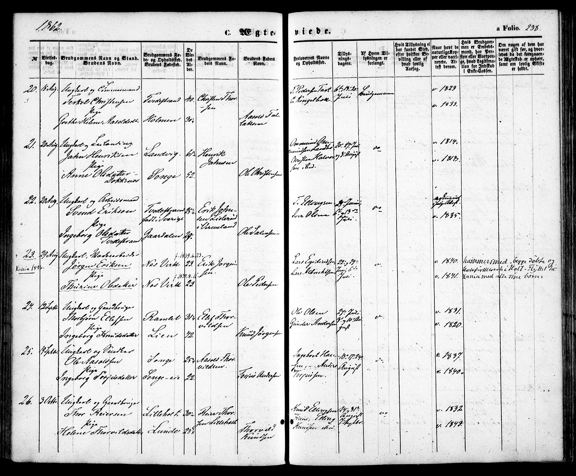 Holt sokneprestkontor, AV/SAK-1111-0021/F/Fa/L0009: Parish register (official) no. A 9, 1861-1871, p. 238