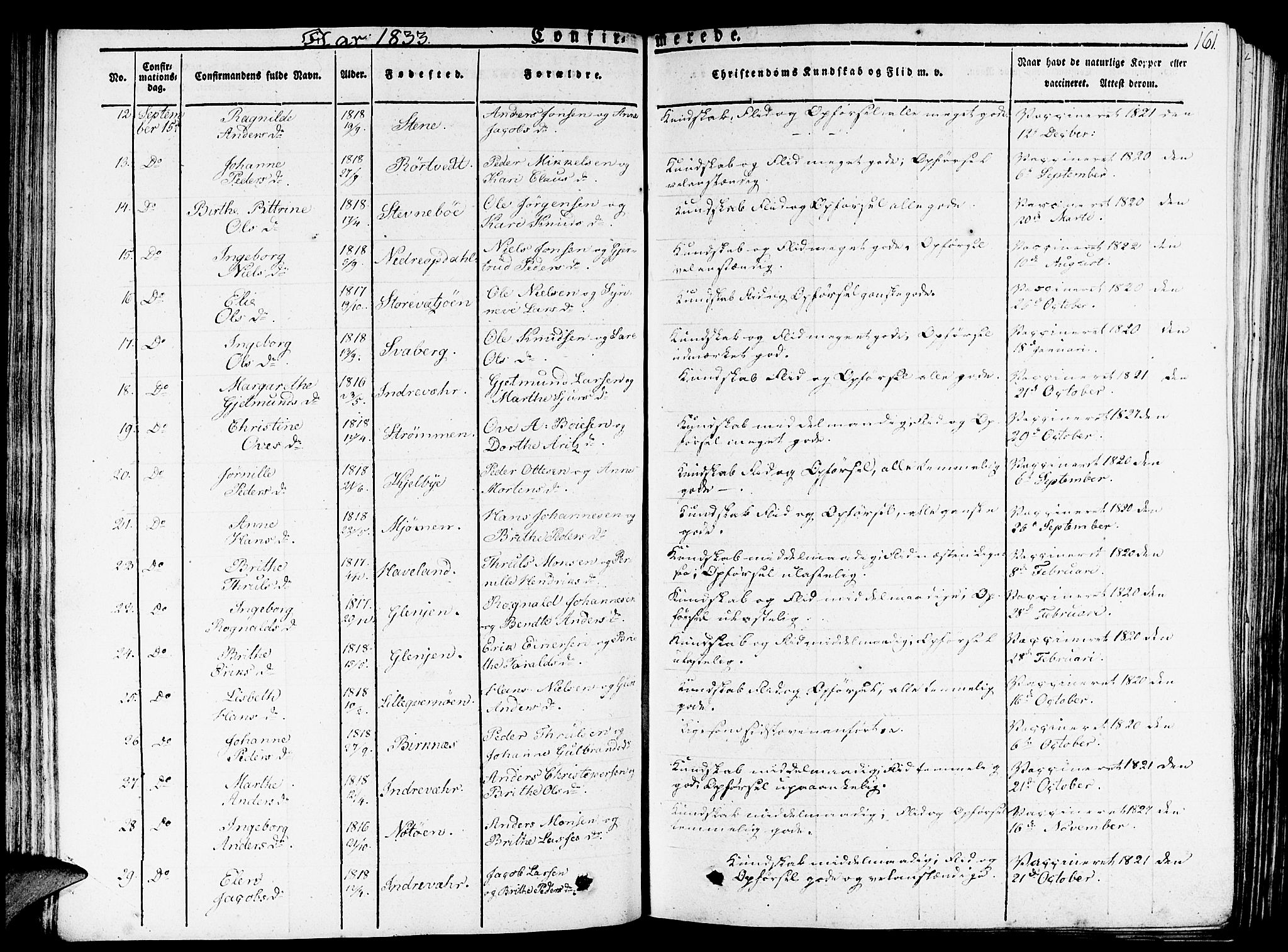 Gulen sokneprestembete, SAB/A-80201/H/Haa/Haaa/L0019: Parish register (official) no. A 19, 1826-1836, p. 161