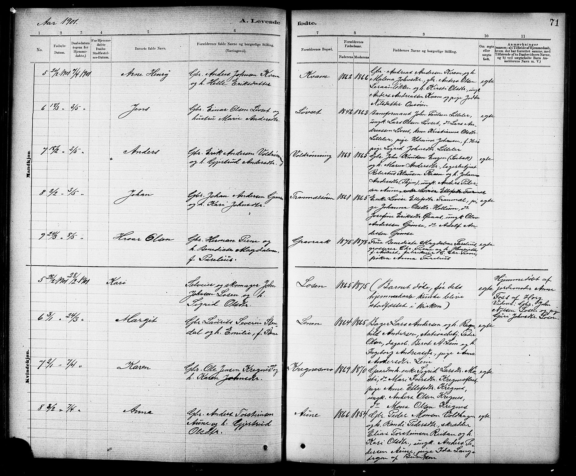 Ministerialprotokoller, klokkerbøker og fødselsregistre - Sør-Trøndelag, SAT/A-1456/691/L1094: Parish register (copy) no. 691C05, 1879-1911, p. 71