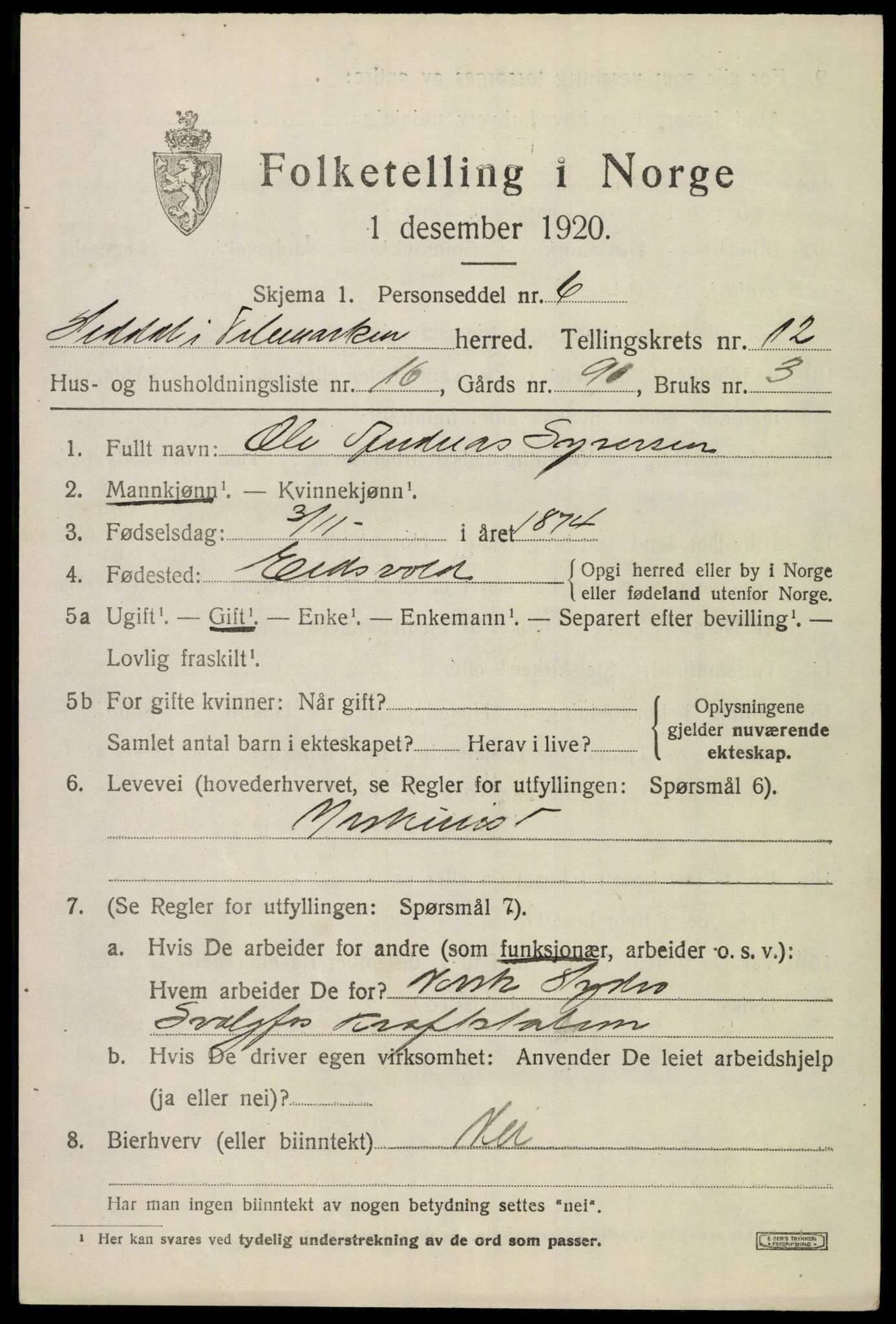 SAKO, 1920 census for Heddal, 1920, p. 8312