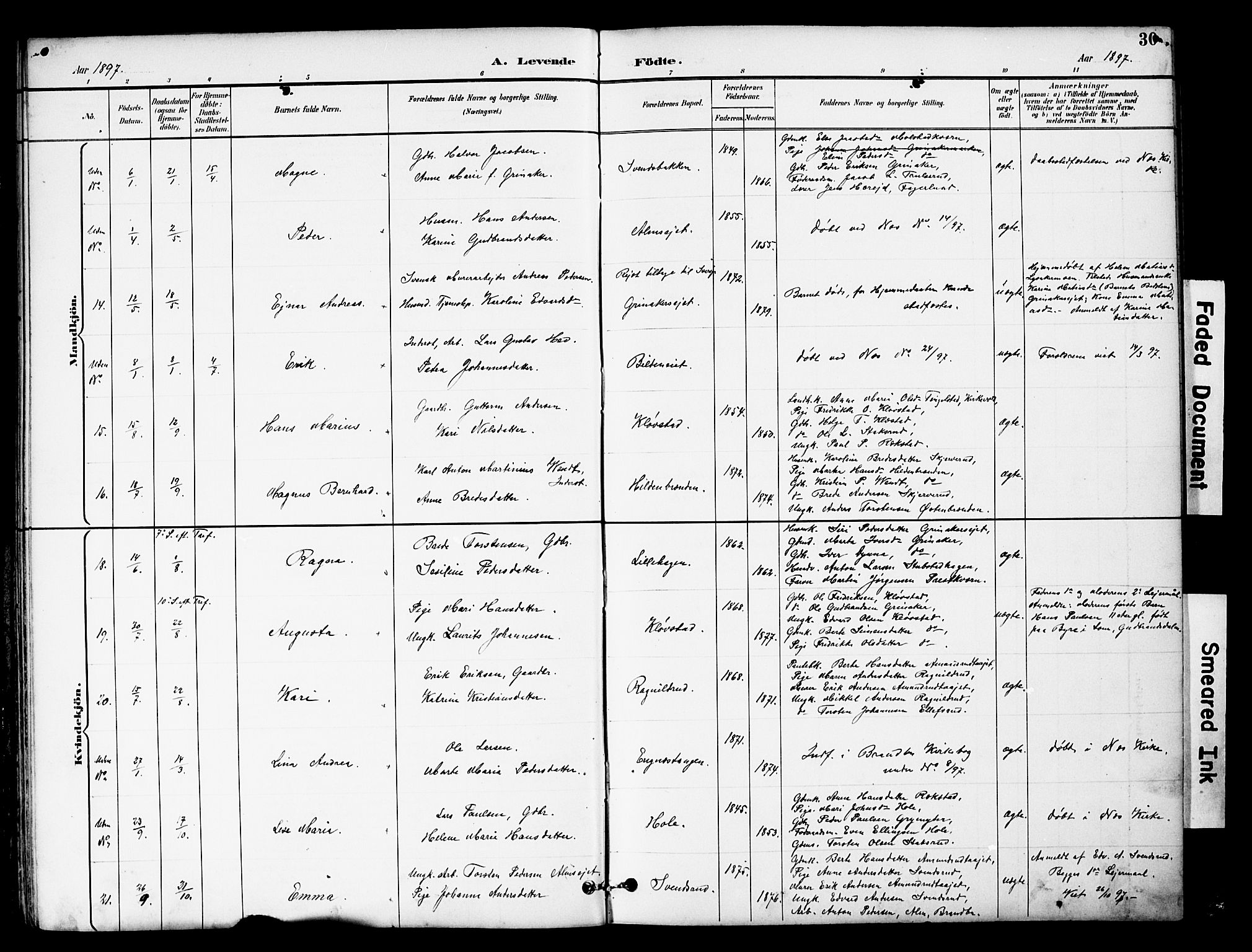 Brandbu prestekontor, SAH/PREST-114/H/Ha/Hab/L0006: Parish register (copy) no. 6, 1893-1902, p. 30