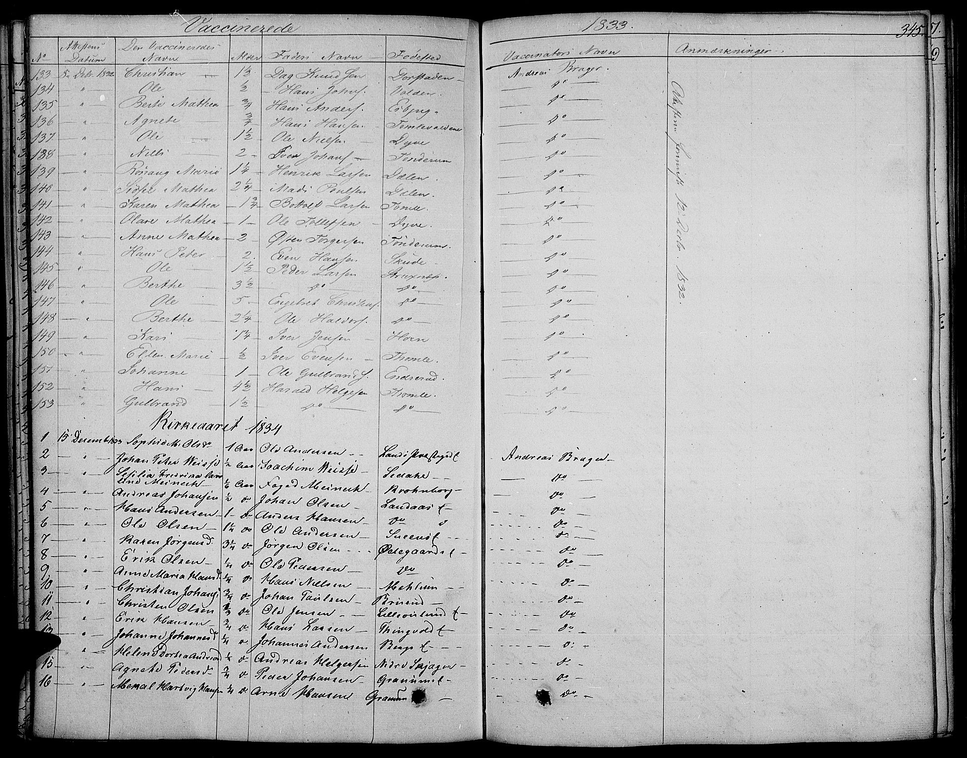 Land prestekontor, SAH/PREST-120/H/Ha/Haa/L0008: Parish register (official) no. 8, 1830-1846, p. 345
