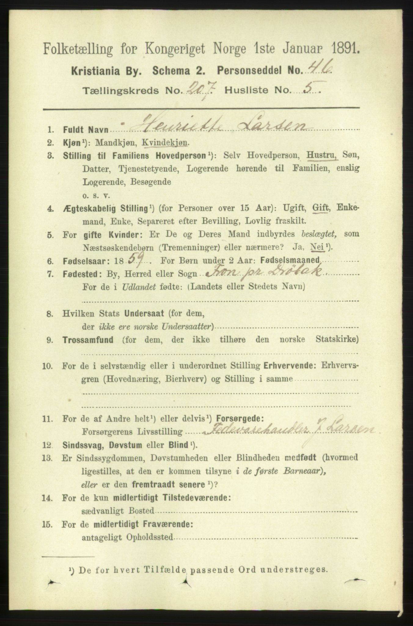 RA, 1891 census for 0301 Kristiania, 1891, p. 124509
