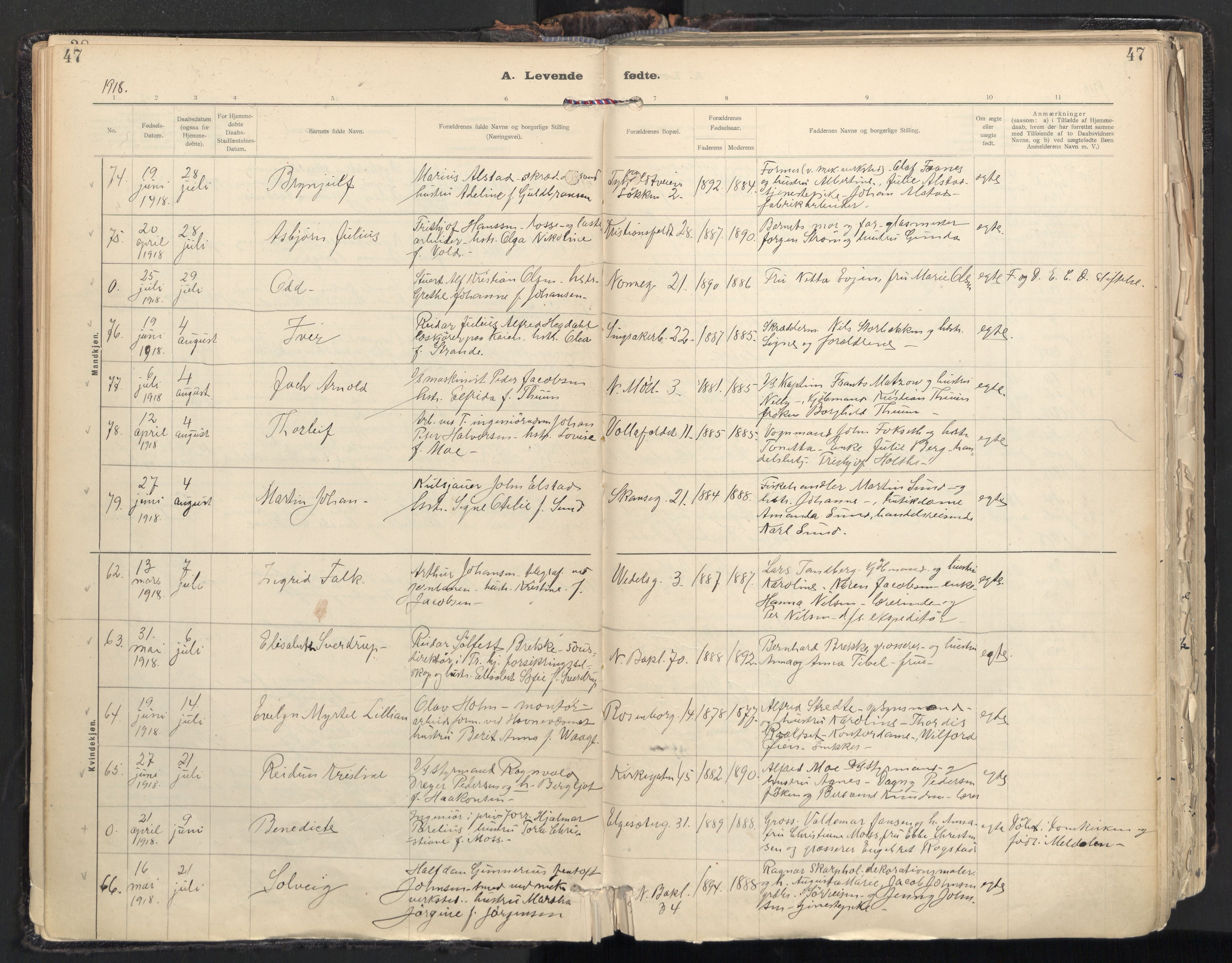 Ministerialprotokoller, klokkerbøker og fødselsregistre - Sør-Trøndelag, SAT/A-1456/604/L0205: Parish register (official) no. 604A25, 1917-1932, p. 47