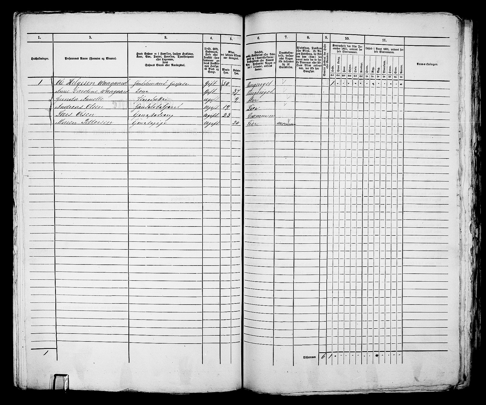 RA, 1865 census for Bragernes in Drammen, 1865, p. 351