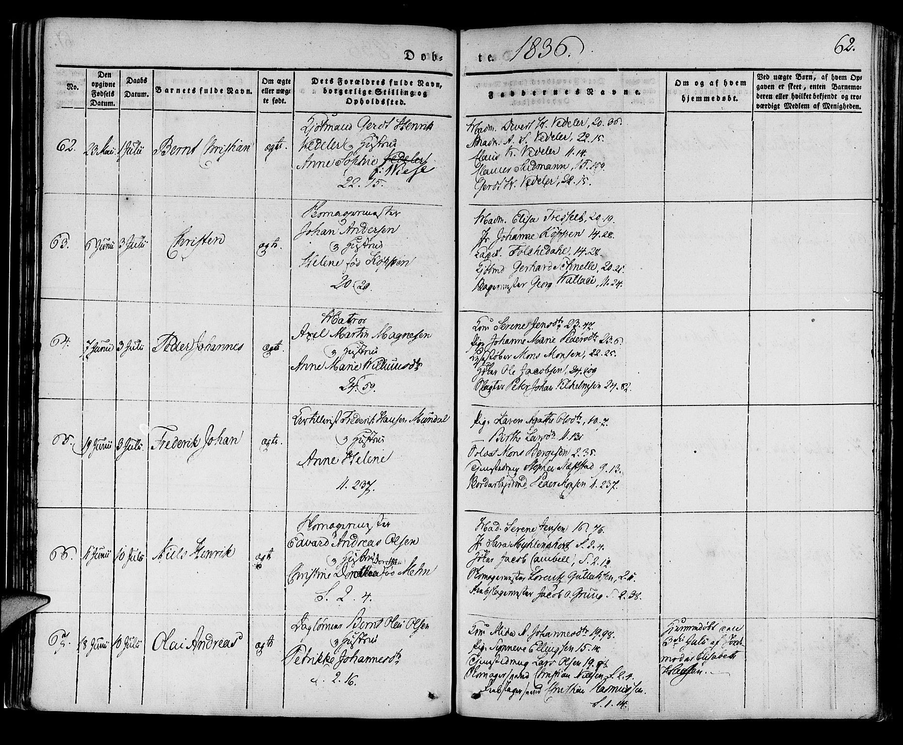 Korskirken sokneprestembete, AV/SAB-A-76101/H/Haa/L0015: Parish register (official) no. B 1, 1833-1841, p. 62