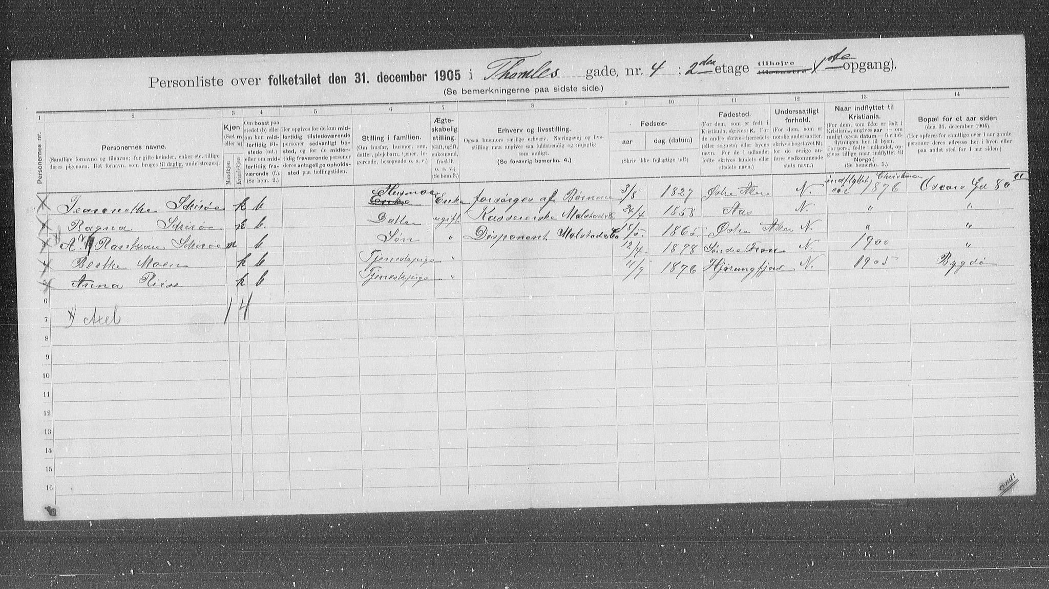 OBA, Municipal Census 1905 for Kristiania, 1905, p. 57186