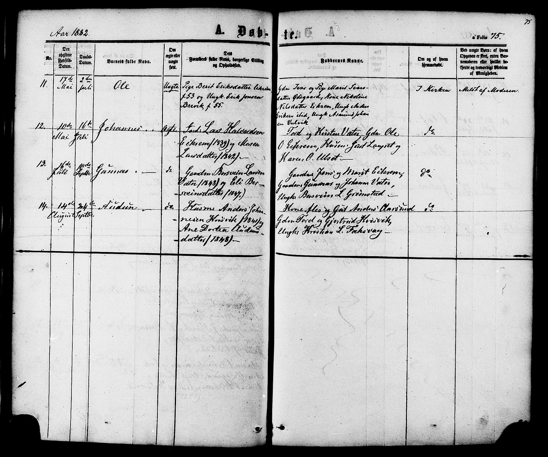 Ministerialprotokoller, klokkerbøker og fødselsregistre - Møre og Romsdal, AV/SAT-A-1454/587/L0999: Parish register (official) no. 587A01, 1864-1886, p. 75