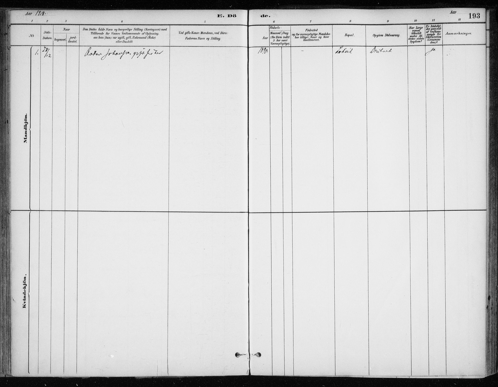 Hammerfest sokneprestkontor, SATØ/S-1347/H/Ha/L0013.kirke: Parish register (official) no. 13, 1898-1917, p. 193