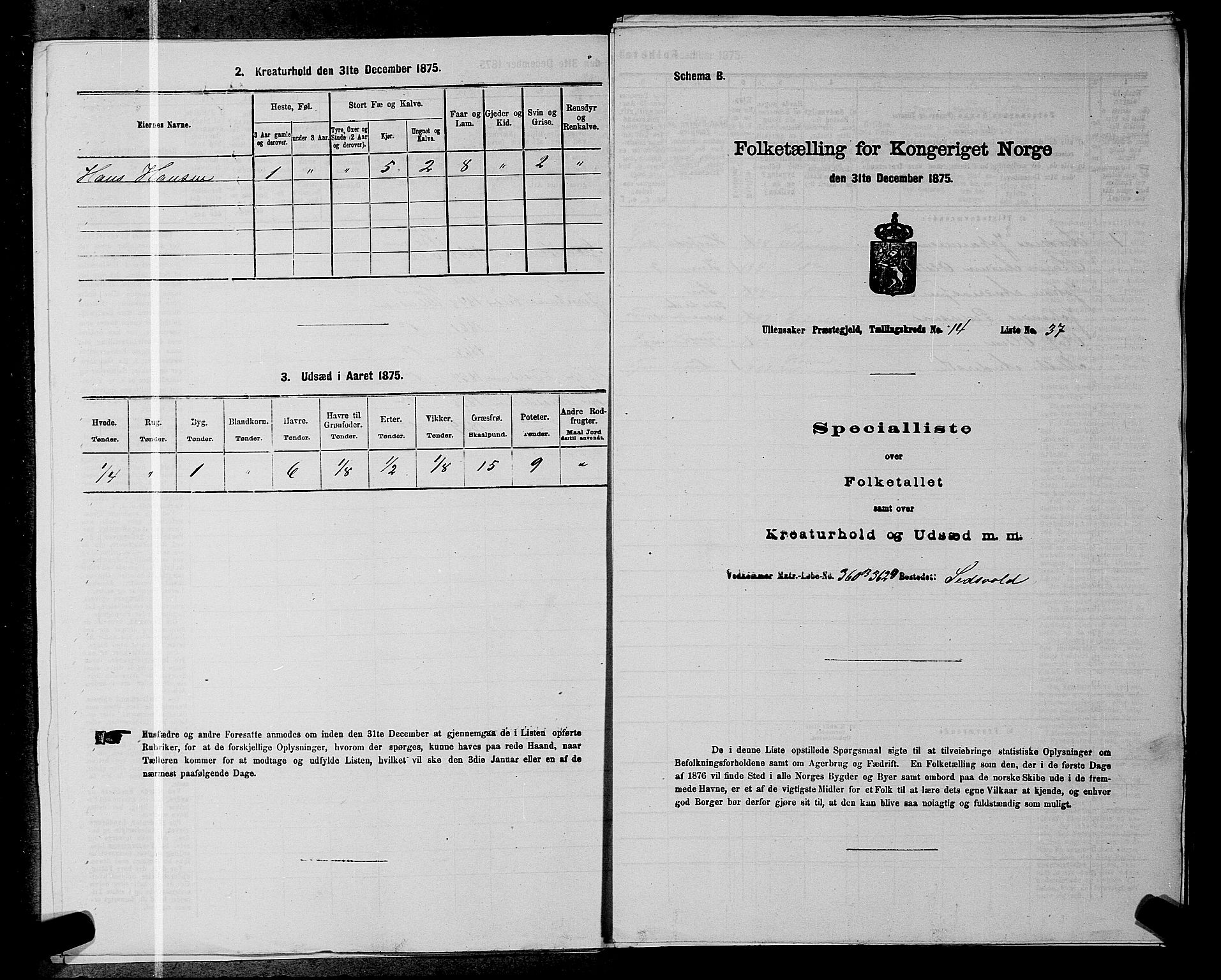 RA, 1875 census for 0235P Ullensaker, 1875, p. 2001