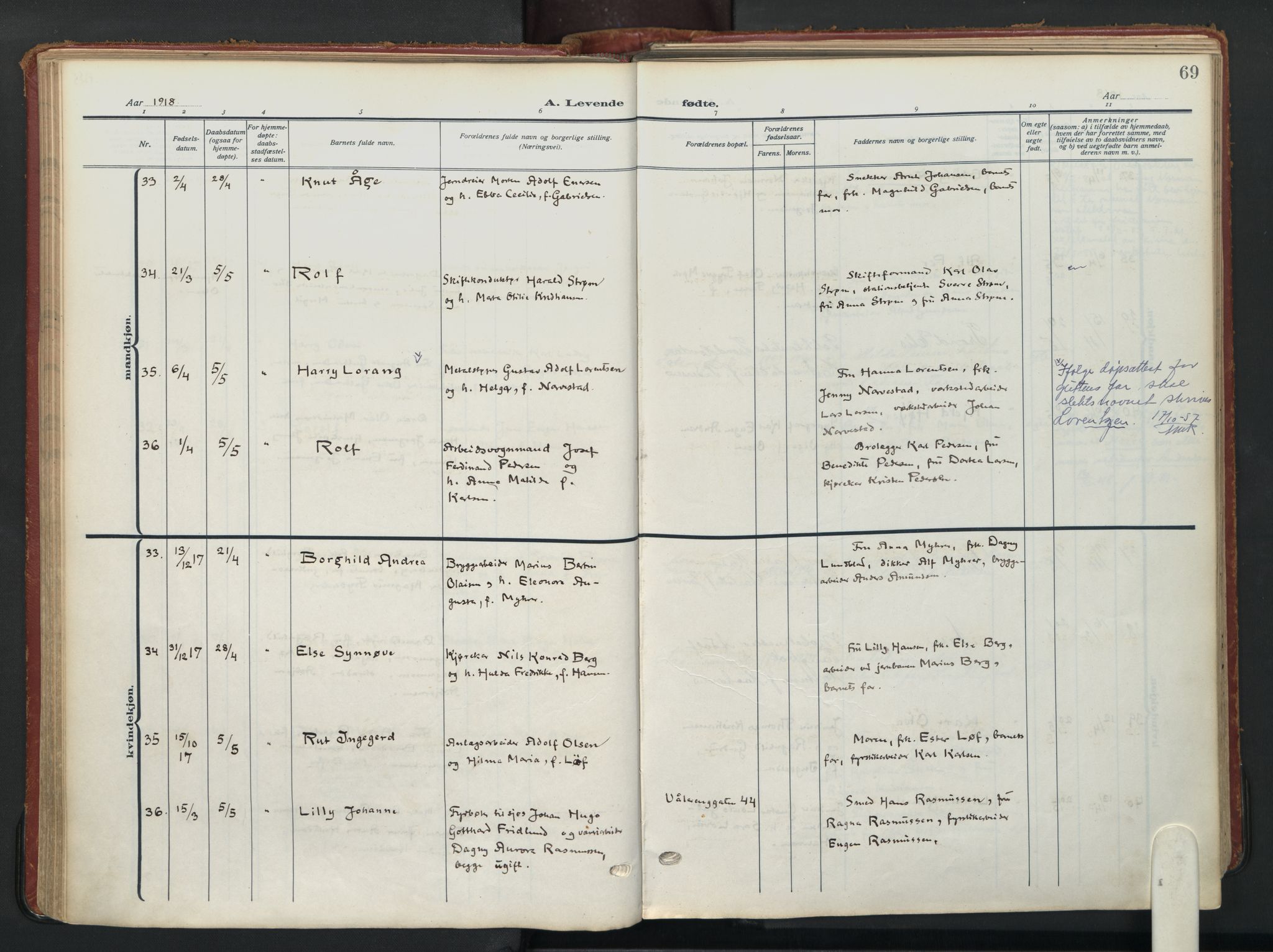 Vålerengen prestekontor Kirkebøker, AV/SAO-A-10878/F/Fa/L0004: Parish register (official) no. 4, 1915-1929, p. 69