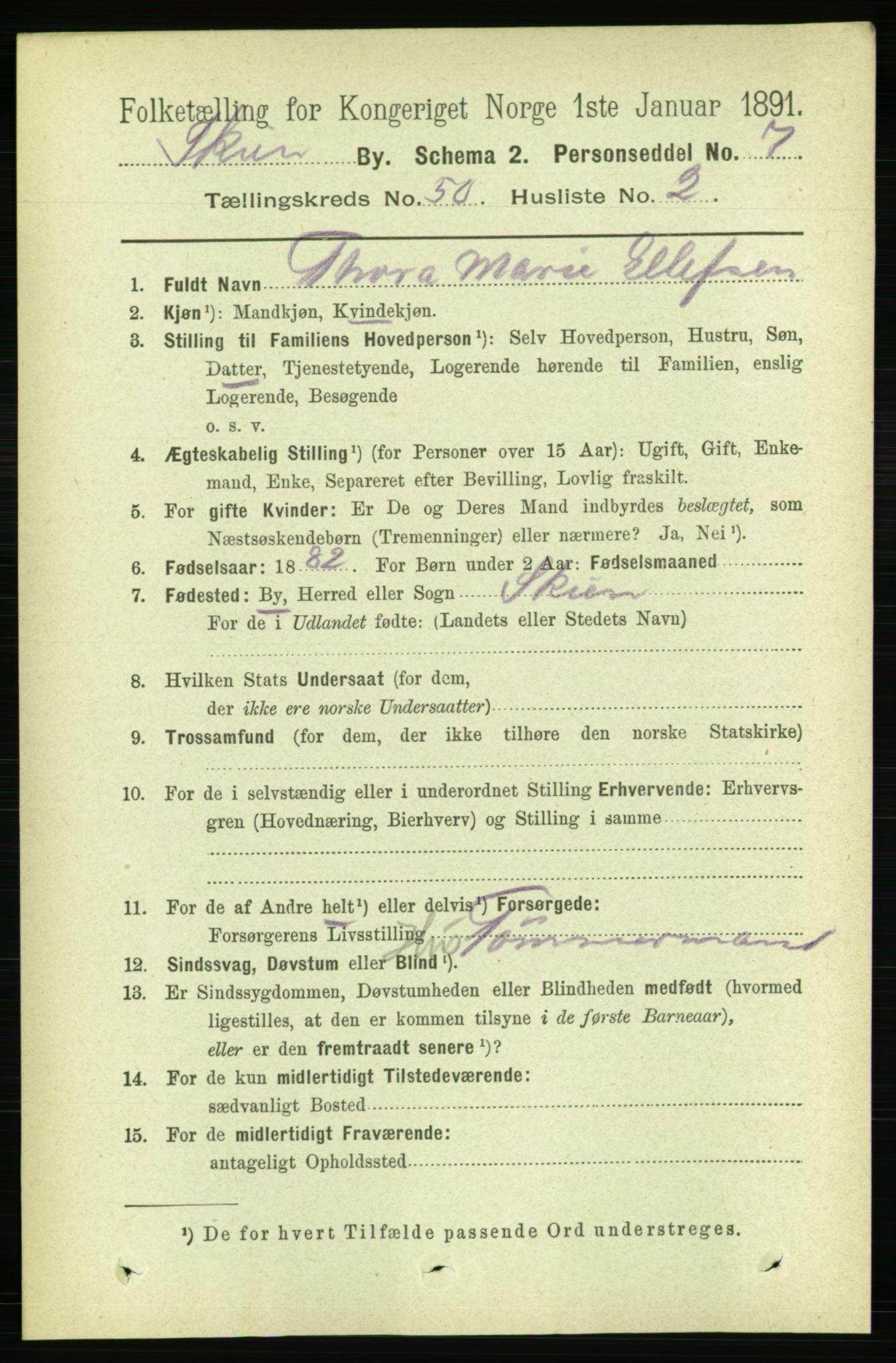 RA, 1891 census for 0806 Skien, 1891, p. 10752