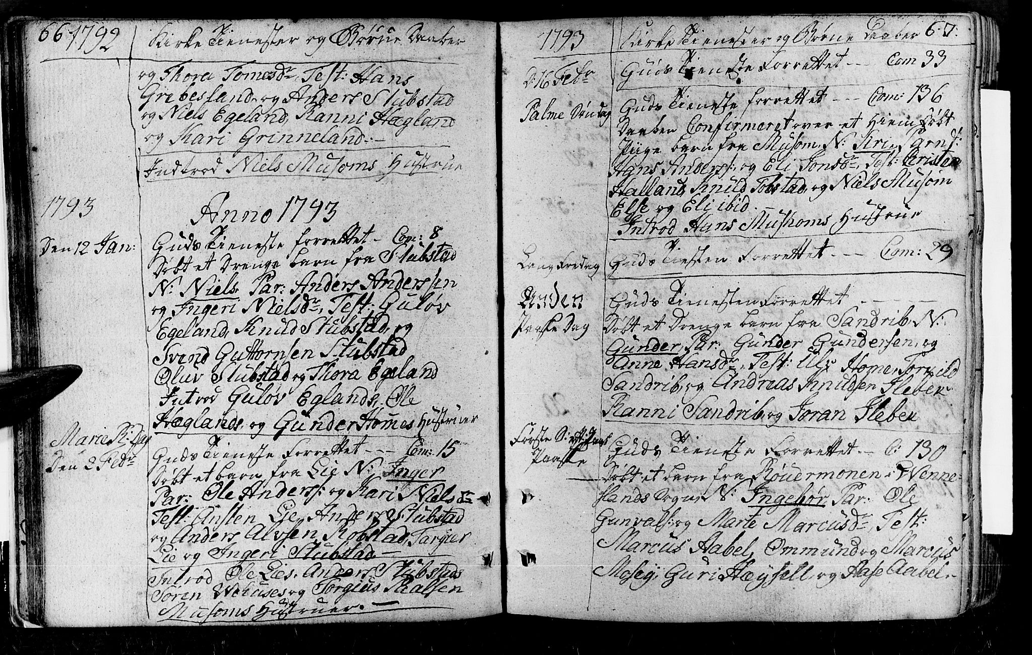 Vennesla sokneprestkontor, AV/SAK-1111-0045/Fa/Fac/L0002: Parish register (official) no. A 2, 1785-1834, p. 66-67