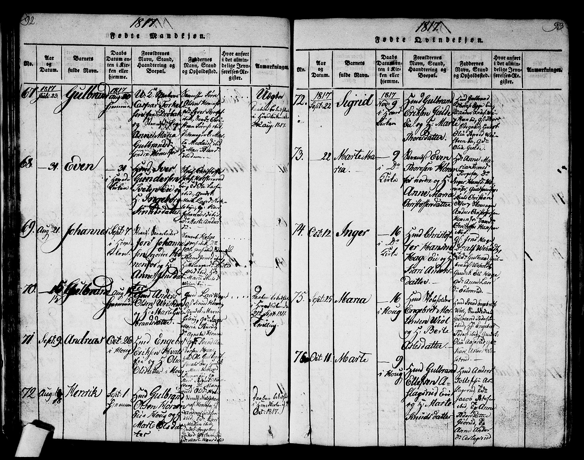 Norderhov kirkebøker, AV/SAKO-A-237/G/Ga/L0002: Parish register (copy) no. I 2, 1814-1867, p. 92-93