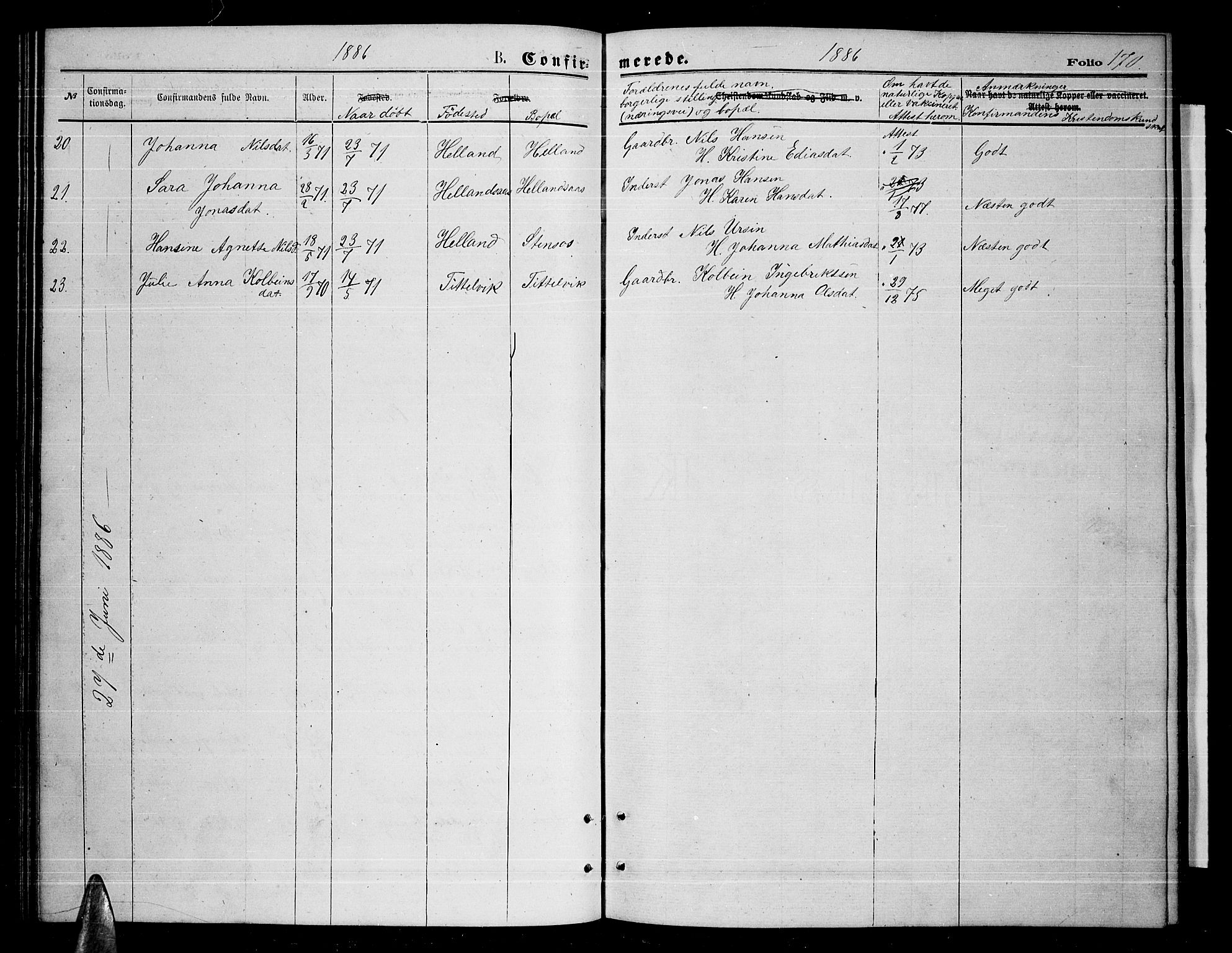 Ministerialprotokoller, klokkerbøker og fødselsregistre - Nordland, AV/SAT-A-1459/859/L0858: Parish register (copy) no. 859C04, 1873-1886, p. 170