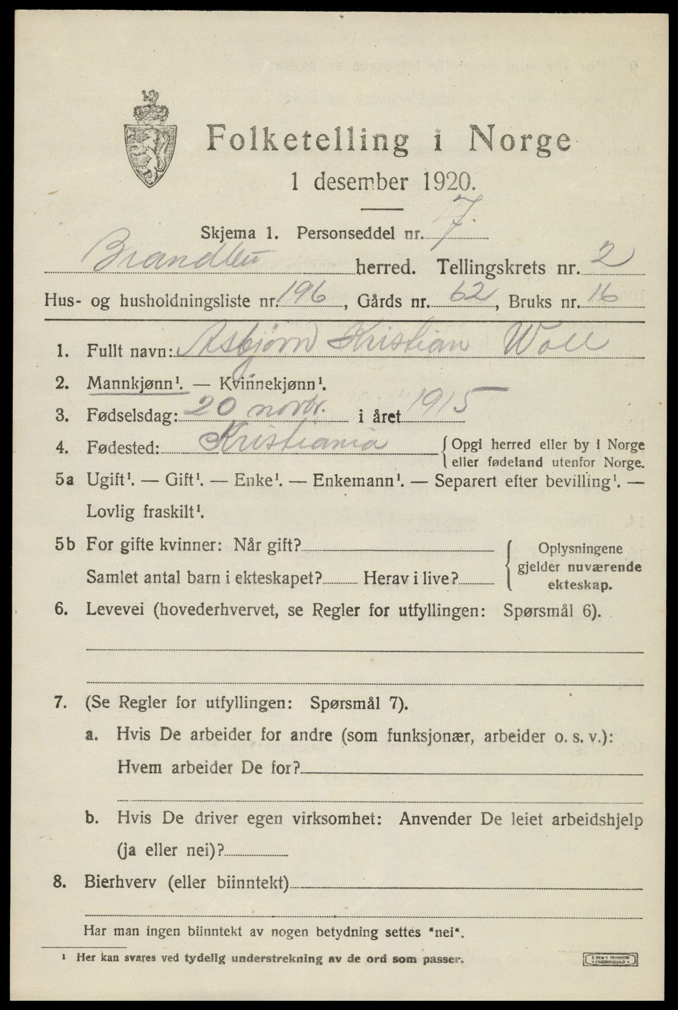 SAH, 1920 census for Brandbu, 1920, p. 5599