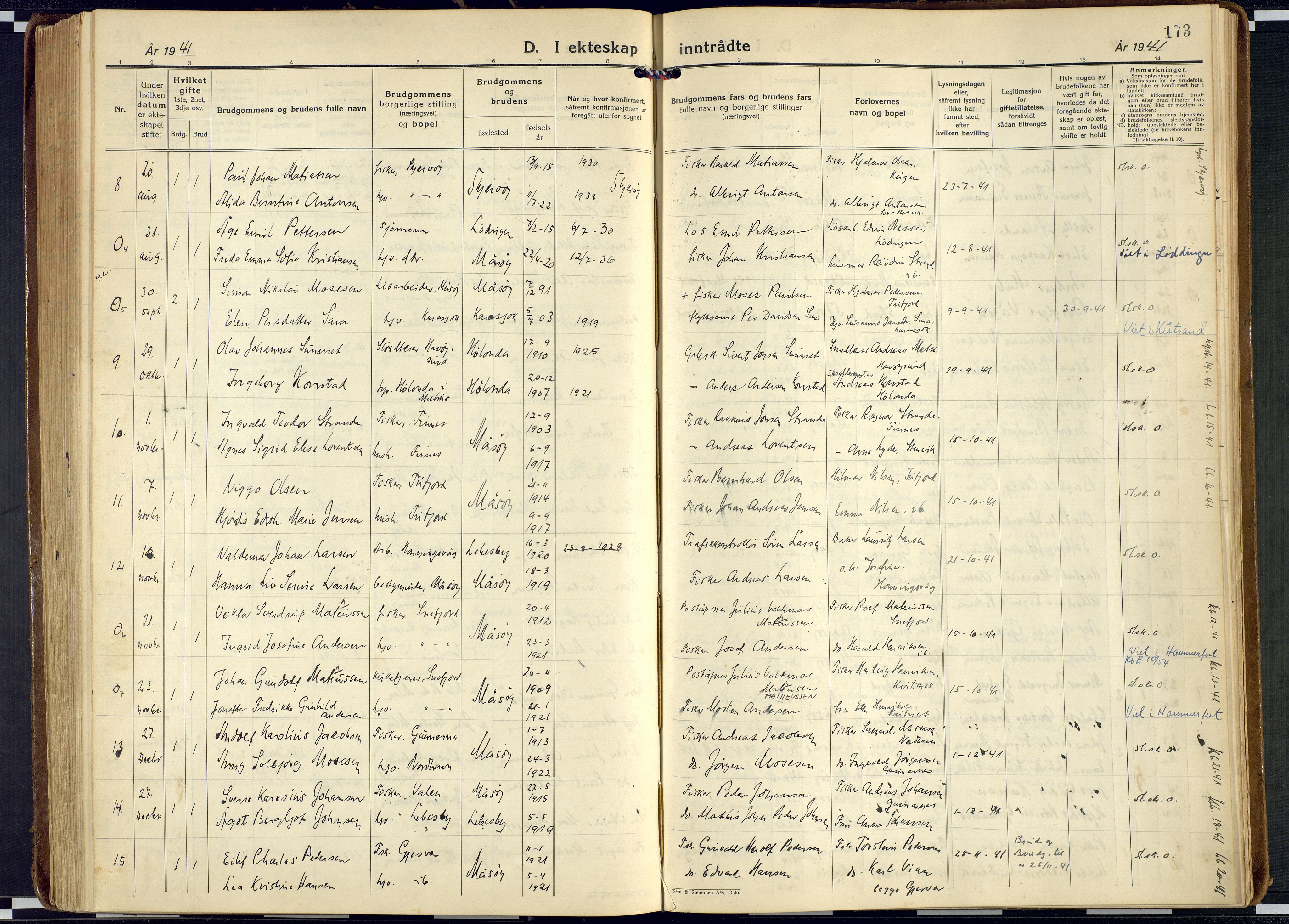 Måsøy sokneprestkontor, AV/SATØ-S-1348/H/Ha/L0011kirke: Parish register (official) no. 11, 1933-1947, p. 173