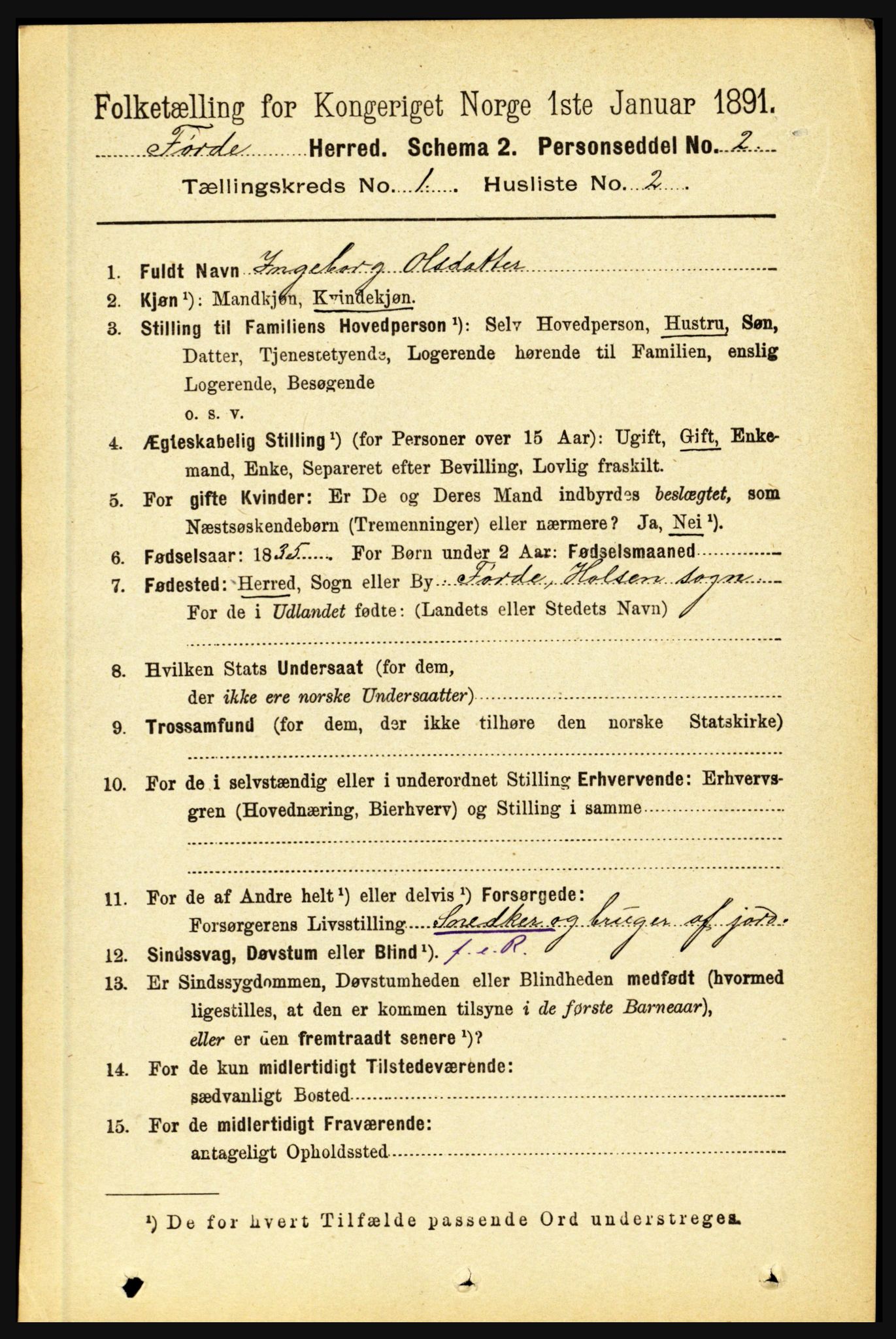 RA, 1891 census for 1432 Førde, 1891, p. 100