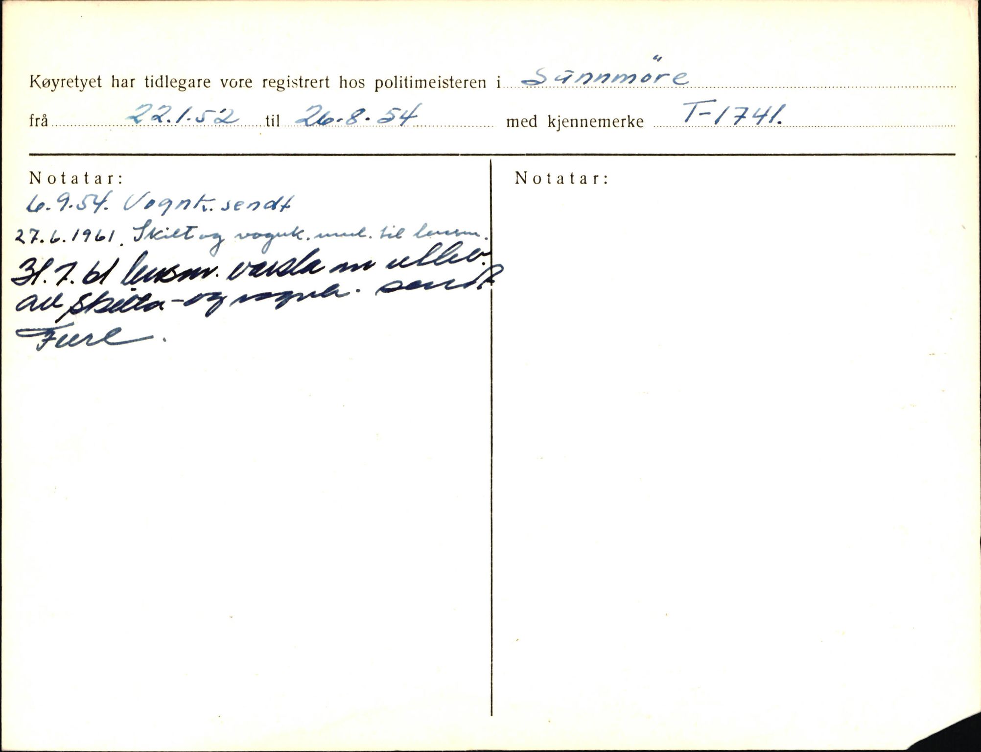 Statens vegvesen, Sogn og Fjordane vegkontor, AV/SAB-A-5301/4/F/L0004: Registerkort utmeldte Fjordane S2500-2700, S7200-7899, 1930-1961, p. 174