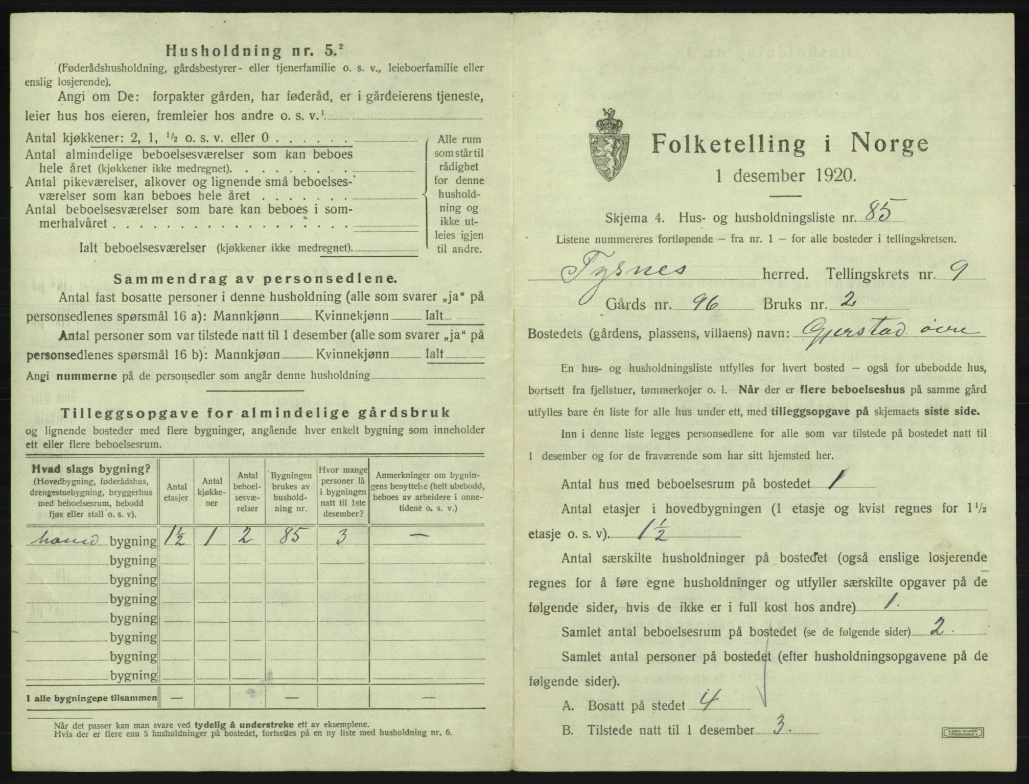 SAB, 1920 census for Tysnes, 1920, p. 982