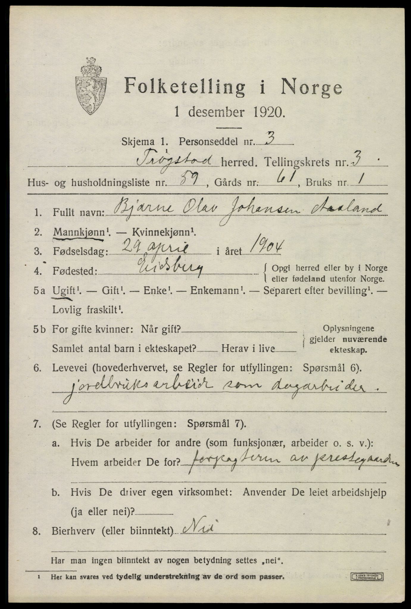 SAO, 1920 census for Trøgstad, 1920, p. 4006