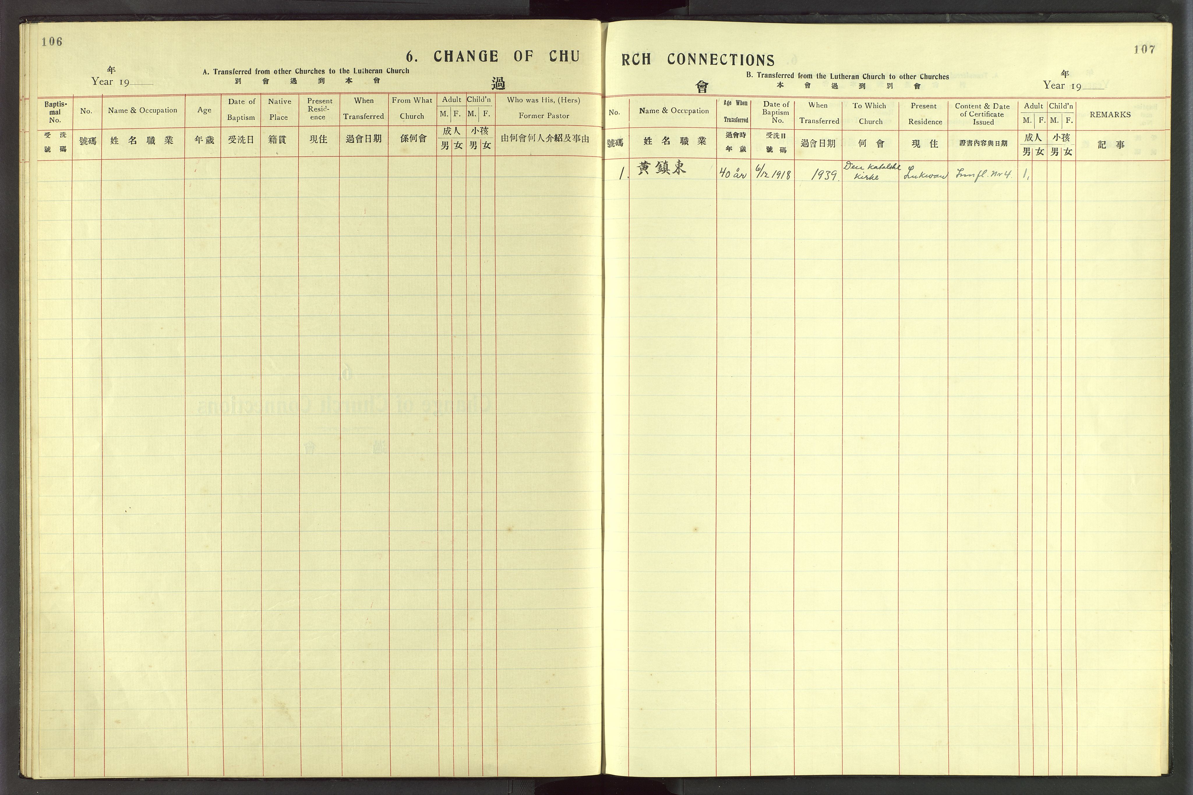 Det Norske Misjonsselskap - utland - Kina (Hunan), VID/MA-A-1065/Dm/L0055: Parish register (official) no. 93, 1921-1948, p. 106-107