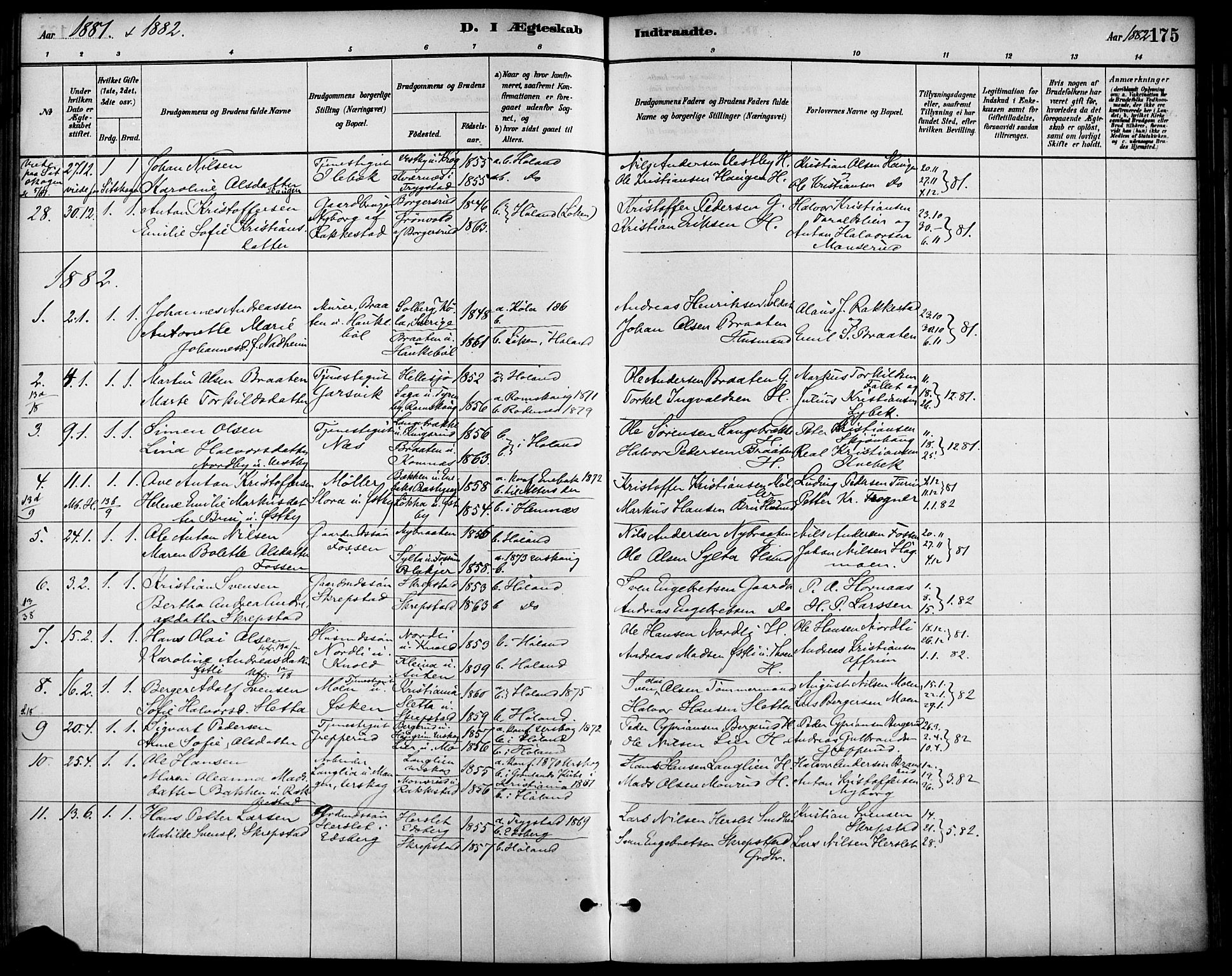 Høland prestekontor Kirkebøker, SAO/A-10346a/F/Fa/L0013: Parish register (official) no. I 13, 1880-1897, p. 175