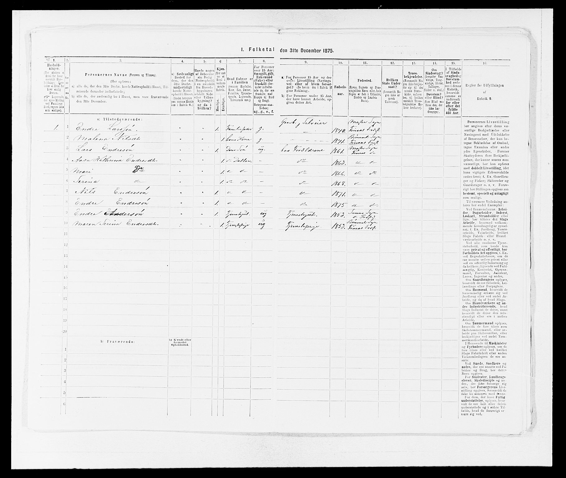 SAB, 1875 census for 1218P Finnås, 1875, p. 241