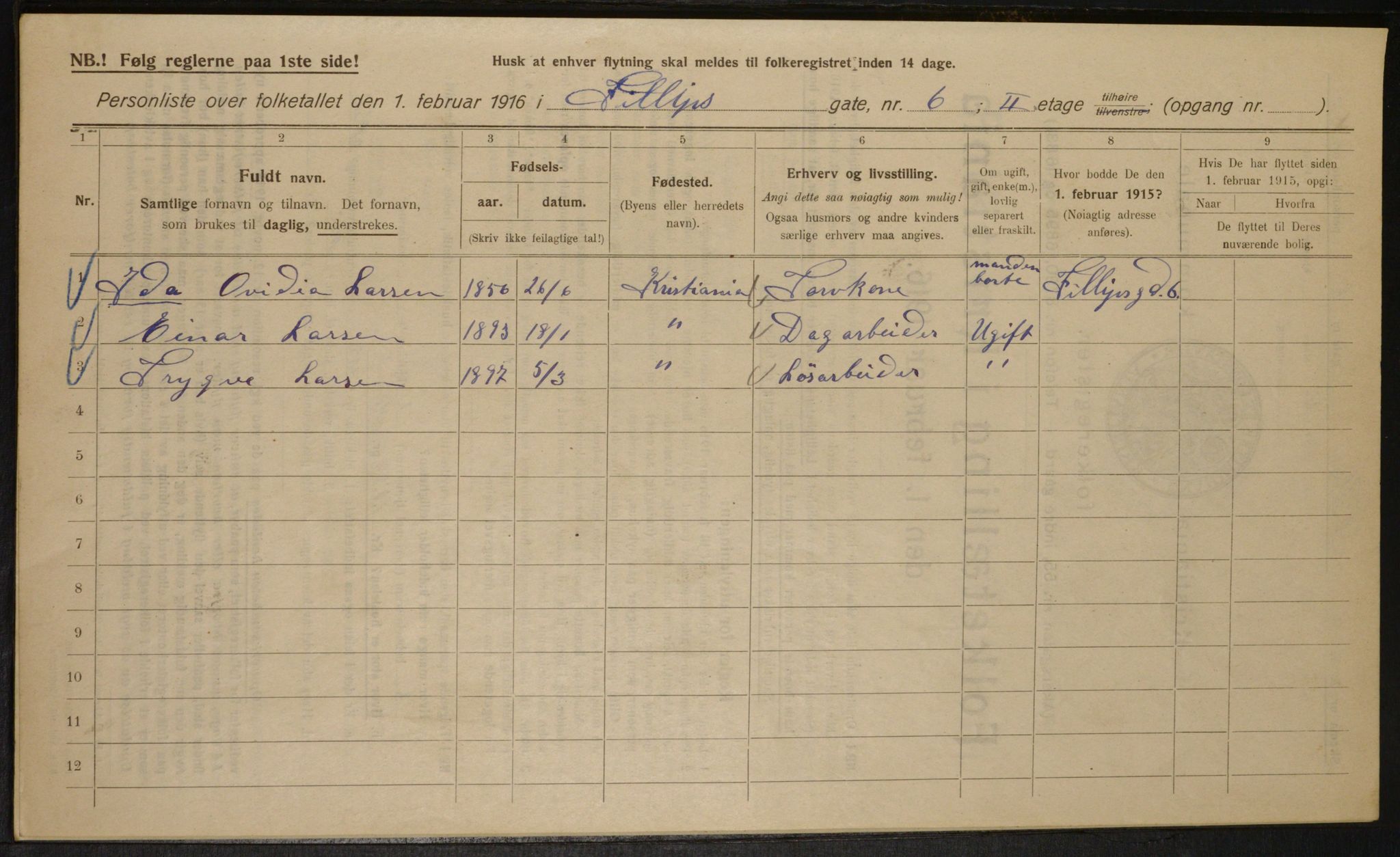 OBA, Municipal Census 1916 for Kristiania, 1916, p. 24645