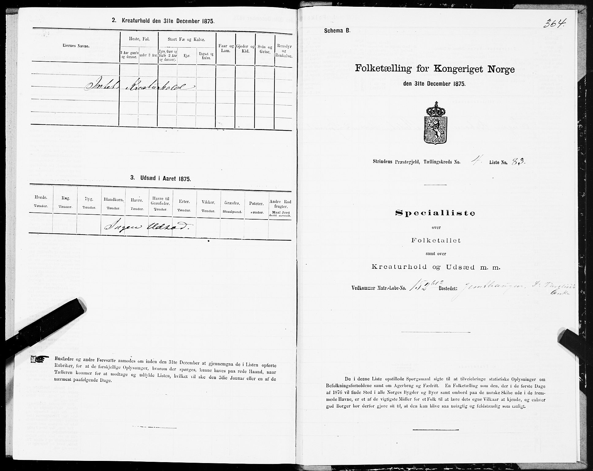 SAT, 1875 census for 1660P Strinda, 1875, p. 2364