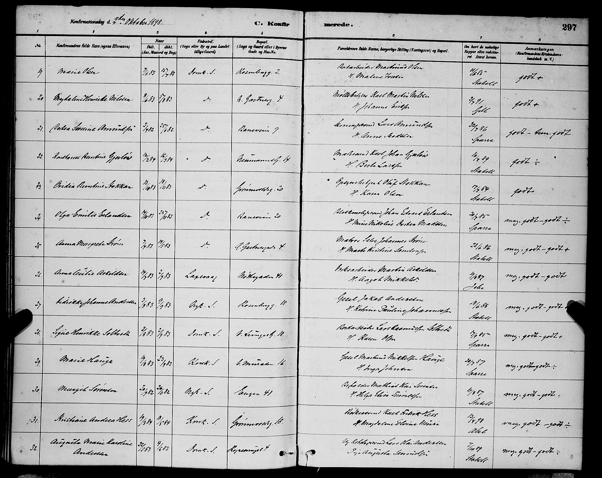 Domkirken sokneprestembete, AV/SAB-A-74801/H/Hab/L0024: Parish register (copy) no. C 4, 1880-1899, p. 297