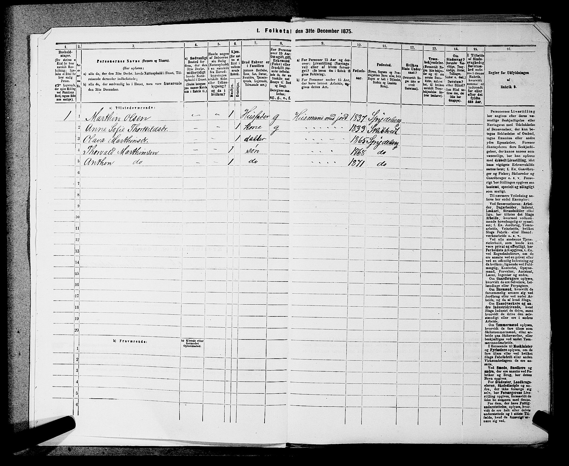 RA, 1875 census for 0123P Spydeberg, 1875, p. 30