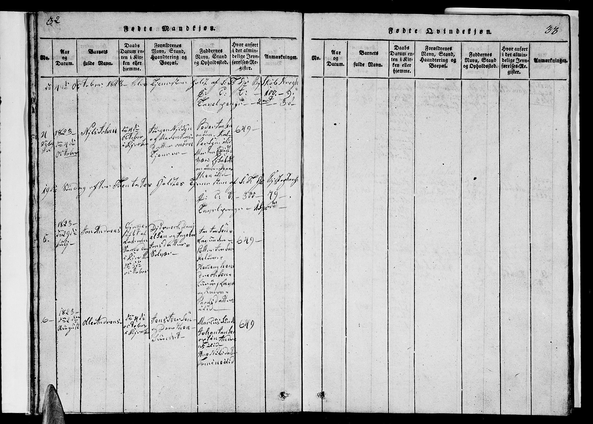 Ministerialprotokoller, klokkerbøker og fødselsregistre - Nordland, SAT/A-1459/839/L0571: Parish register (copy) no. 839C01, 1820-1840, p. 32-33