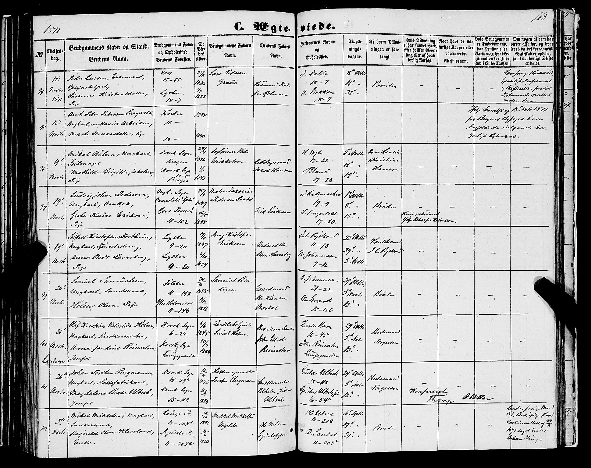 Domkirken sokneprestembete, AV/SAB-A-74801/H/Haa/L0034: Parish register (official) no. D 2, 1853-1874, p. 163