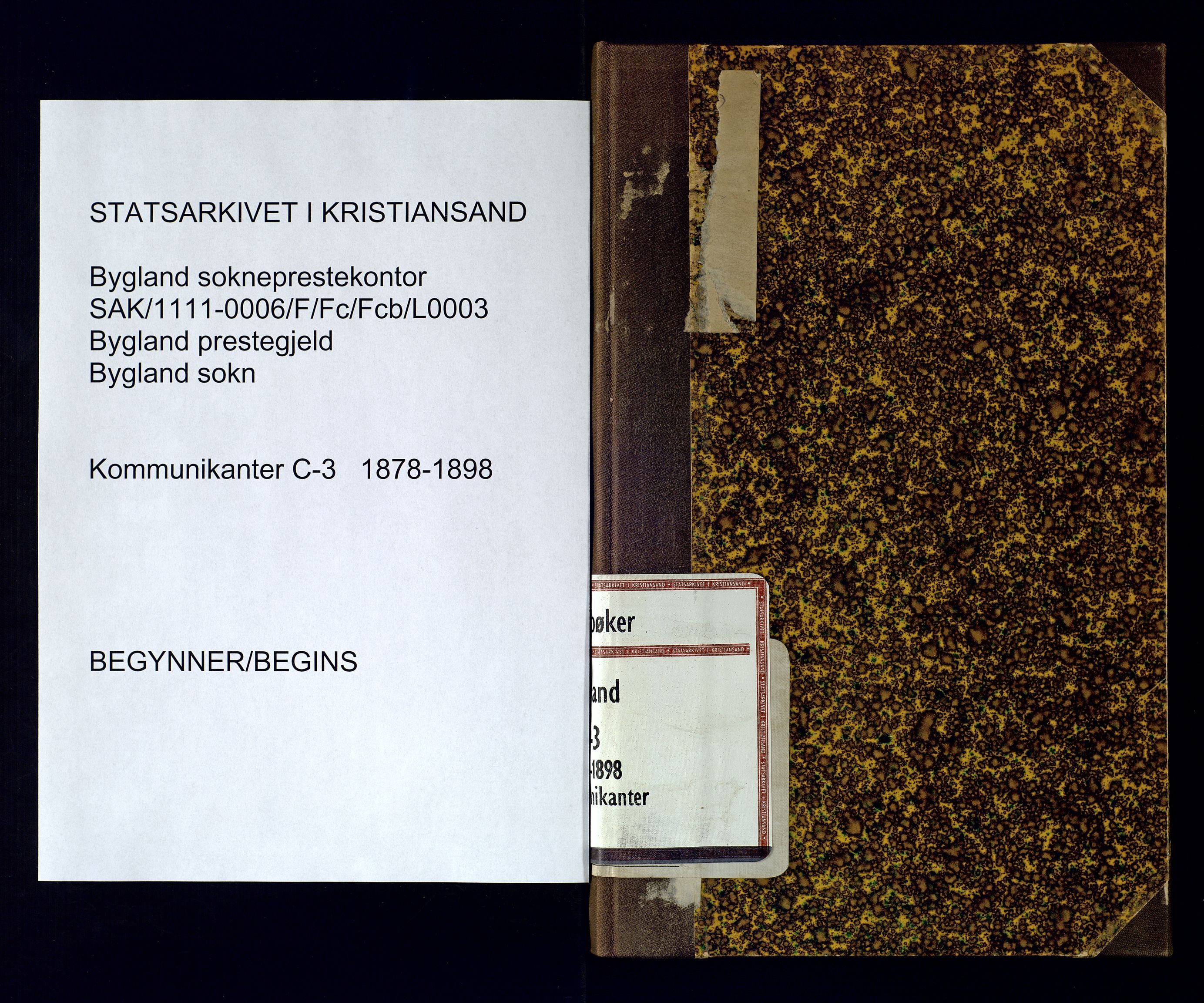 Bygland sokneprestkontor, SAK/1111-0006/F/Fc/Fcb/L0003: Communicants register no. C-3, 1878-1898