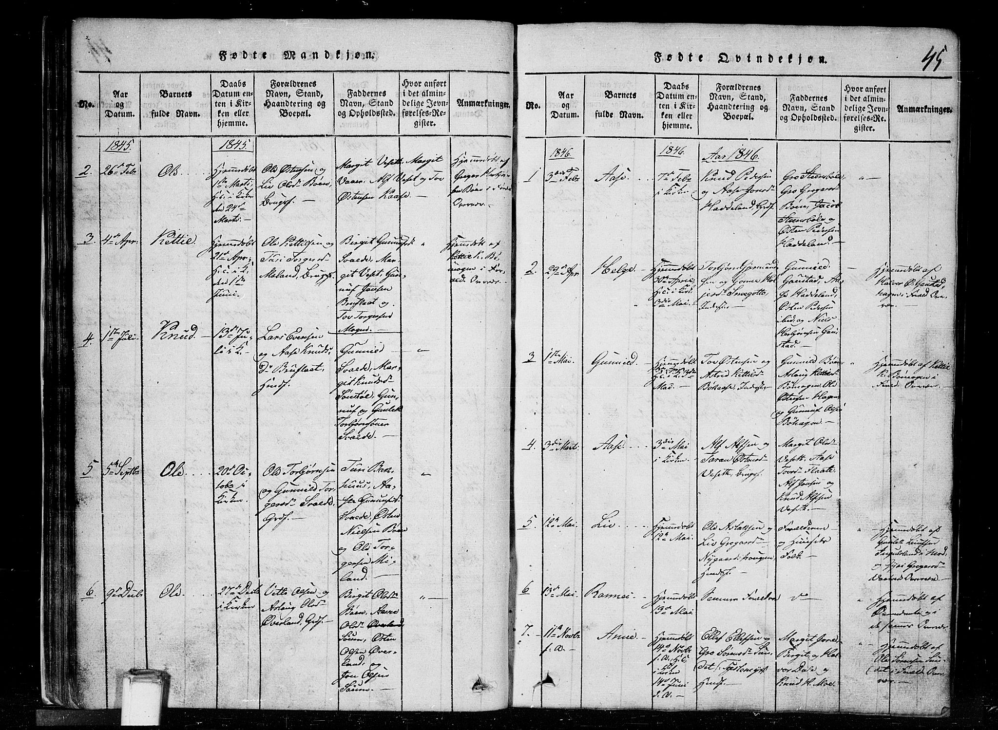 Tinn kirkebøker, SAKO/A-308/G/Gc/L0001: Parish register (copy) no. III 1, 1815-1879, p. 45