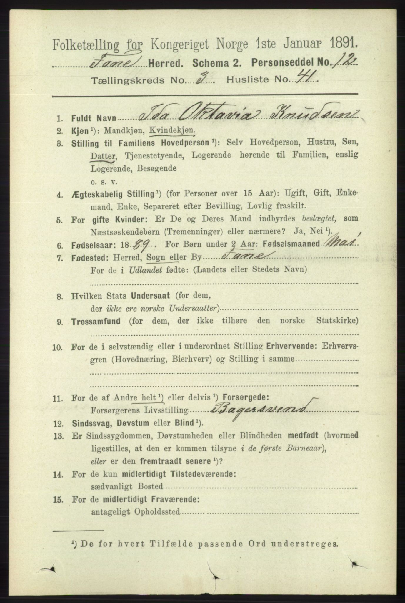 RA, 1891 census for 1249 Fana, 1891, p. 1255