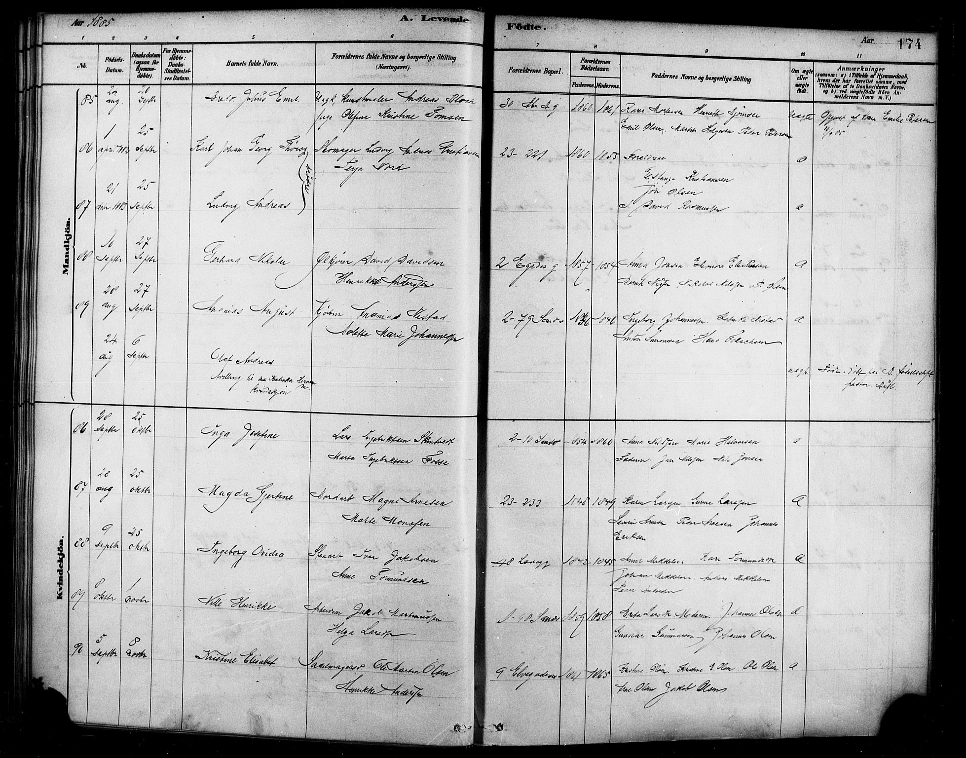 Sandviken Sokneprestembete, AV/SAB-A-77601/H/Ha/L0004: Parish register (official) no. B 1, 1878-1891, p. 174