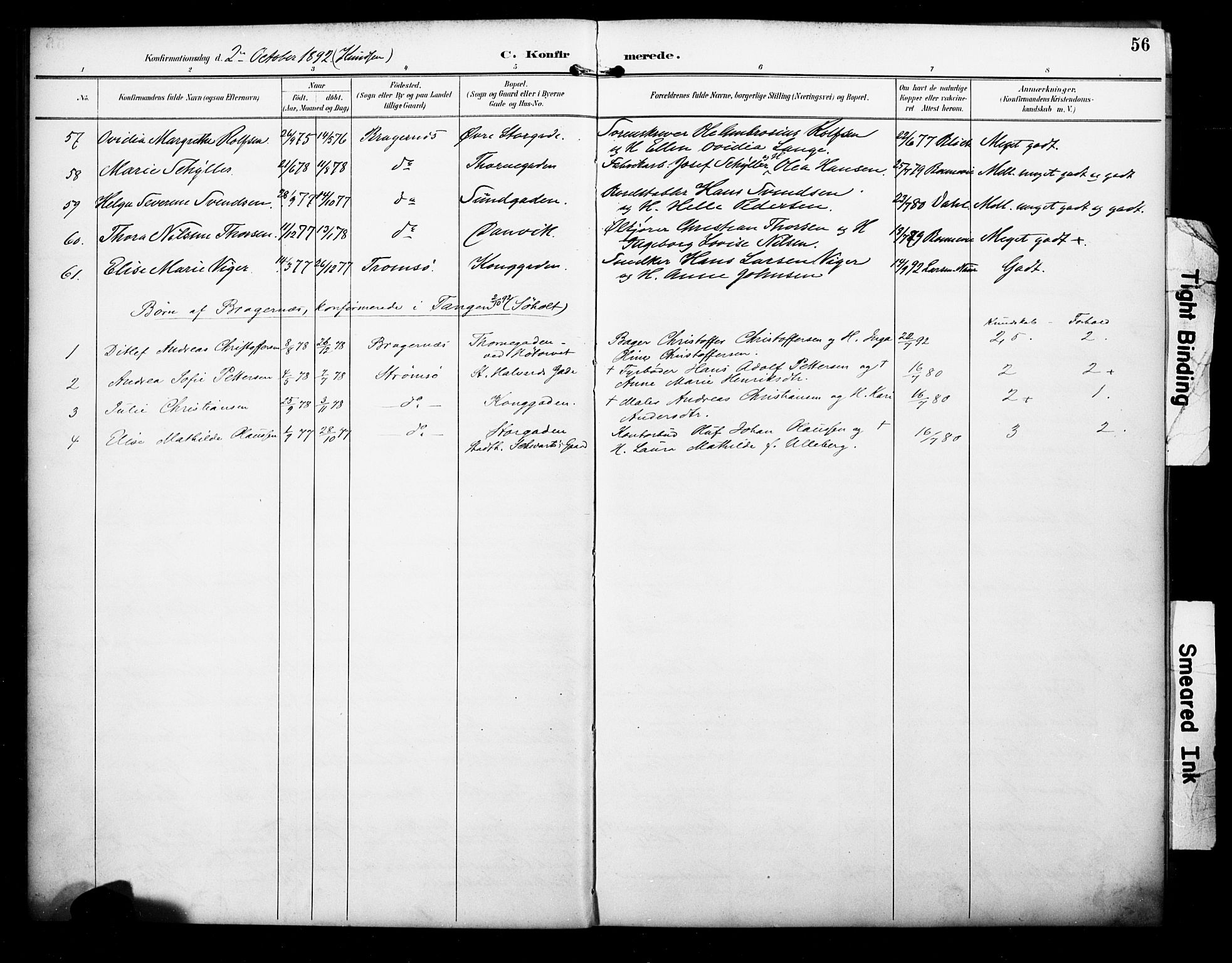 Bragernes kirkebøker, AV/SAKO-A-6/F/Fc/L0006: Parish register (official) no. III 6, 1888-1899, p. 56