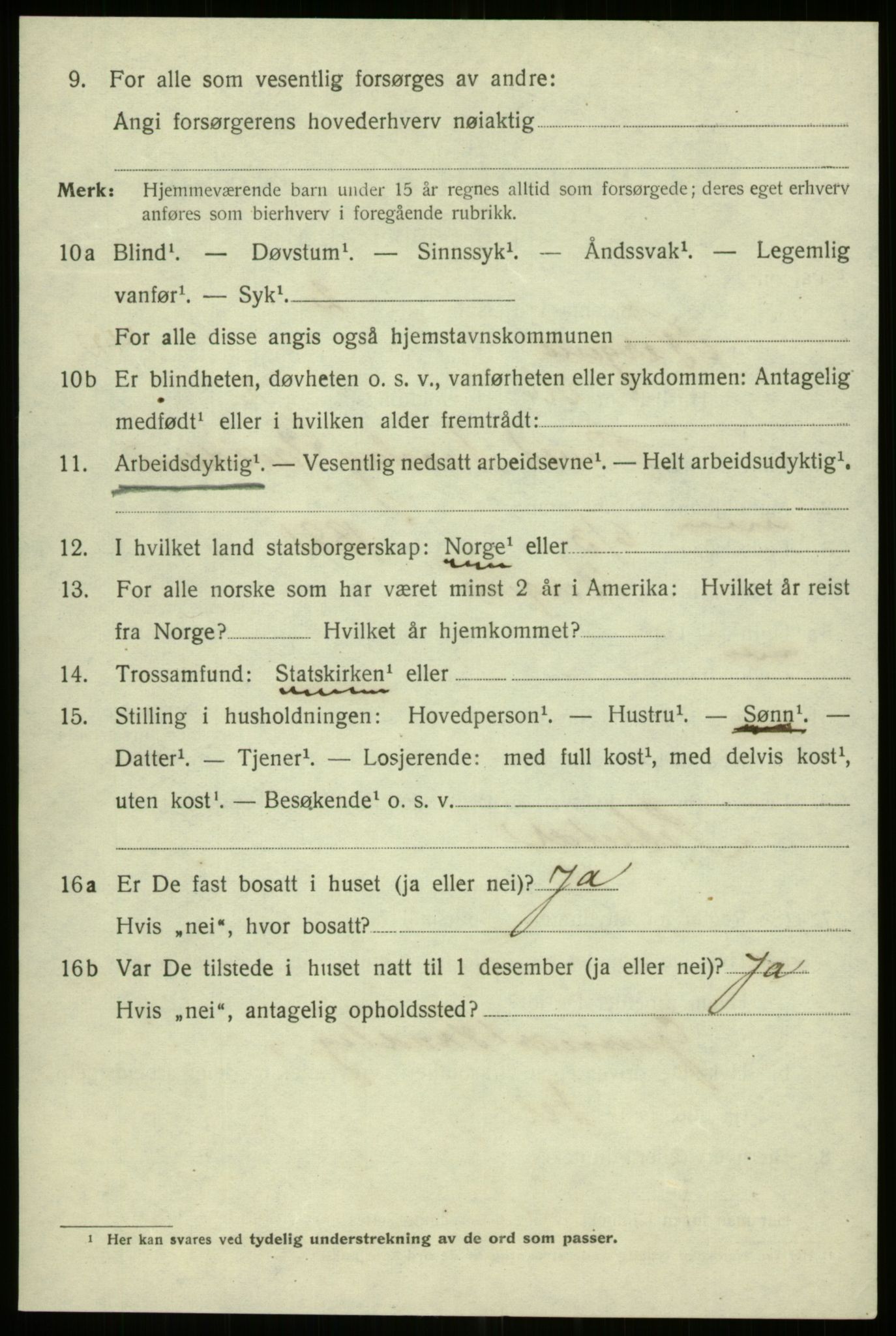 SAB, 1920 census for Bergen, 1920, p. 110414