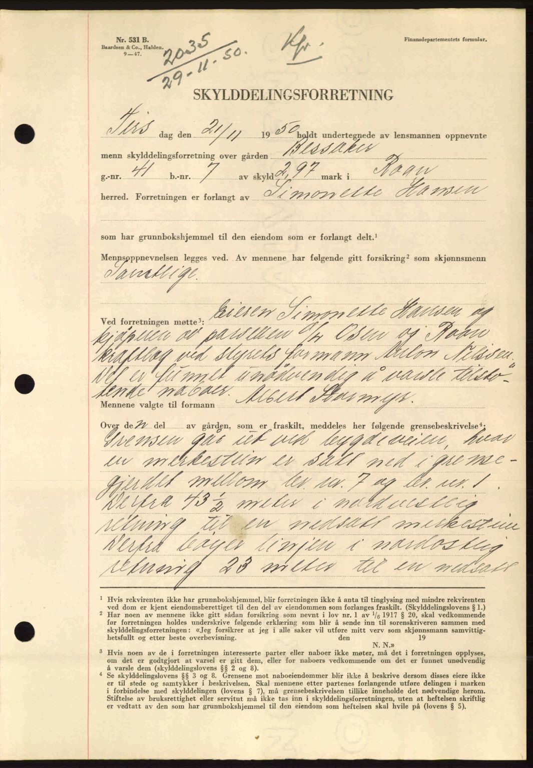 Fosen sorenskriveri, AV/SAT-A-1107/1/2/2C: Mortgage book no. A12, 1950-1950, Diary no: : 2035/1950