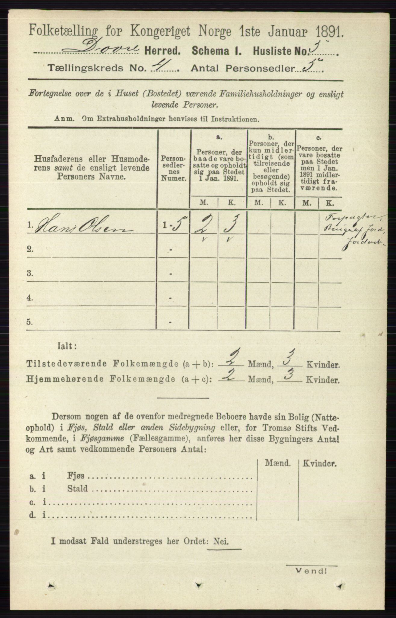 RA, 1891 census for 0511 Dovre, 1891, p. 1818