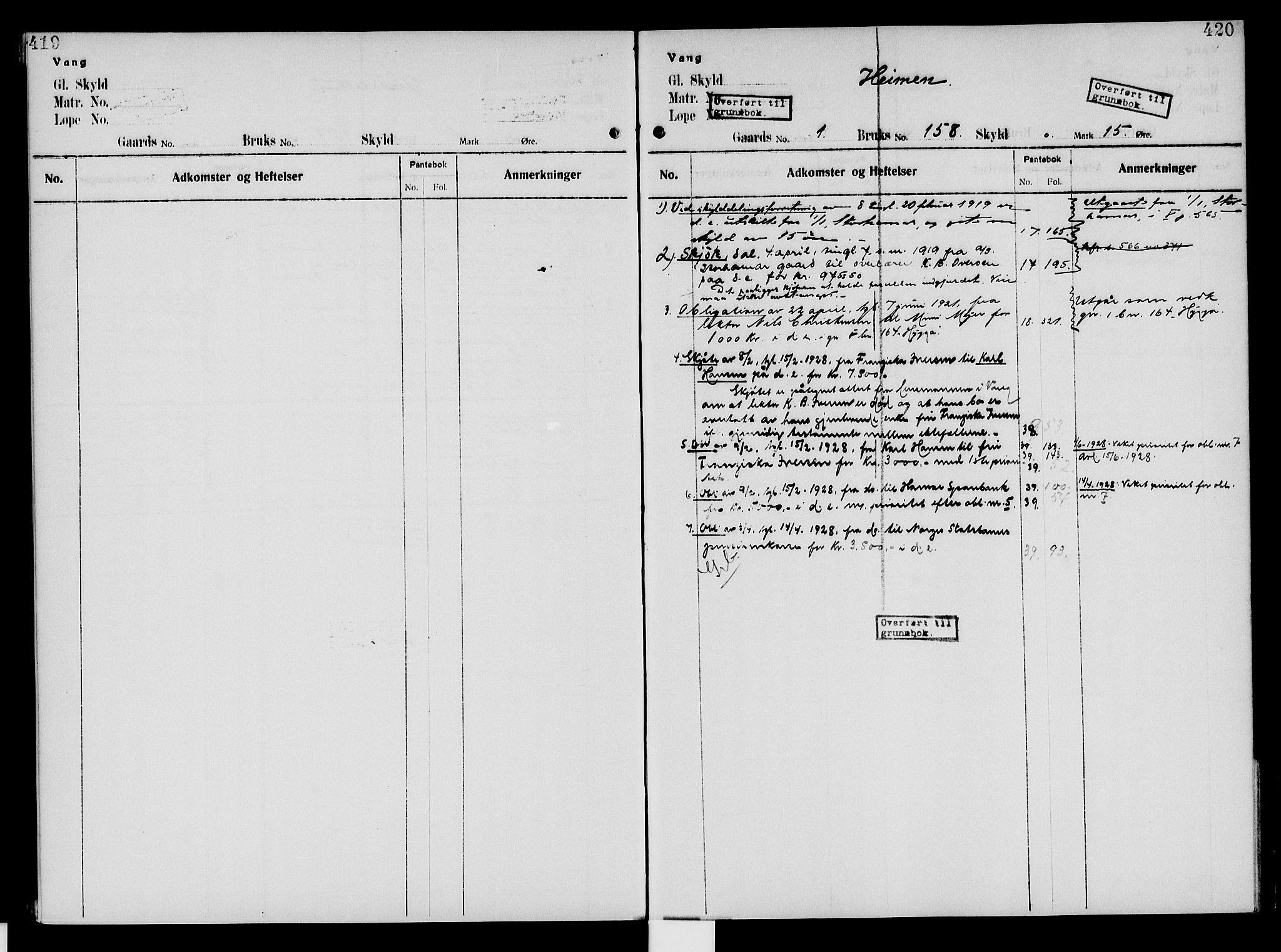 Nord-Hedmark sorenskriveri, SAH/TING-012/H/Ha/Had/Hade/L0005: Mortgage register no. 4.5, 1916-1940, p. 419-420