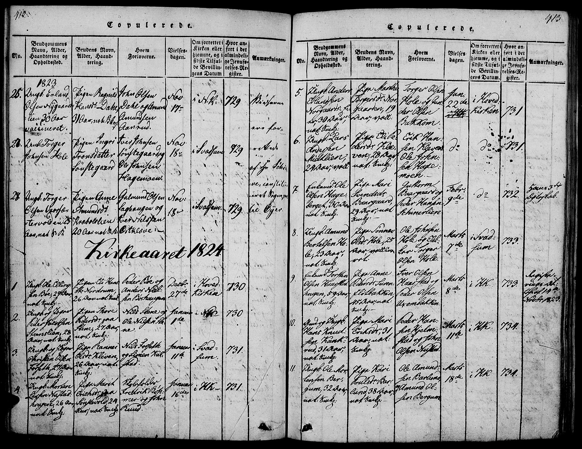 Gausdal prestekontor, AV/SAH-PREST-090/H/Ha/Haa/L0005: Parish register (official) no. 5, 1817-1829, p. 412-413